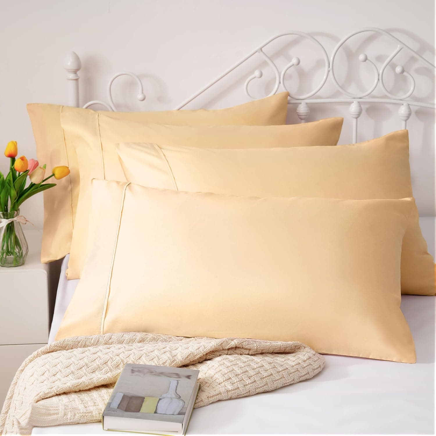 AYASW Pillowcases Queen Size Set of 2 Premium Soft and Cozy 1800 Double Brushed Microfiber Envelope Closure Pillow Case Yellow 20x30 inches Wrinkle Fade Resistant Easy Care Stable Holiday Decor 4