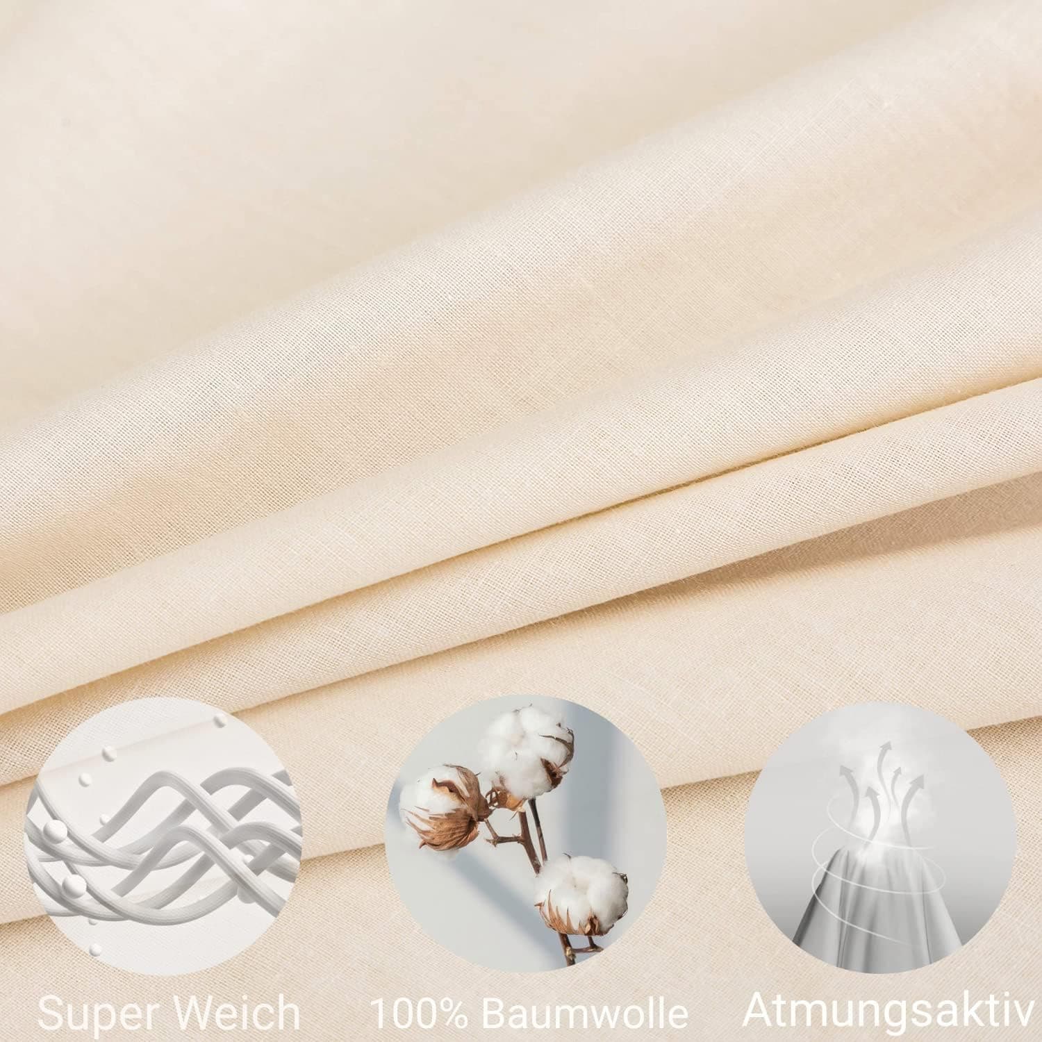 QZY Parure de lit en coton 200 x 200 cm Beige Lot de 3 housses de couette et 2 taies d'oreiller 80 x 80 cm 5