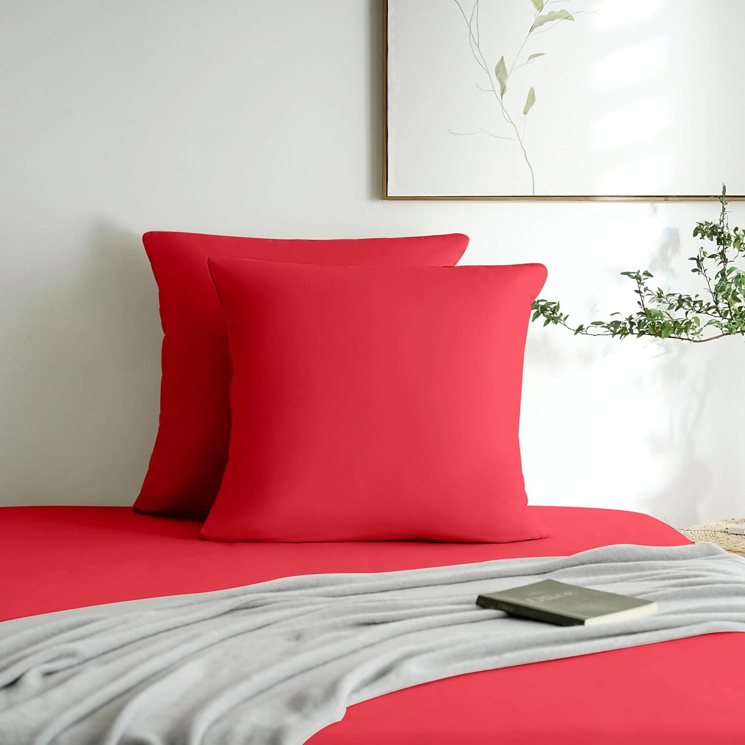 MOHAP Lot de 2- Taies d'oreiller 65x65cm Rouge Vineux Housse d'oreiller avec Une Fermeture éclair en Microfibre