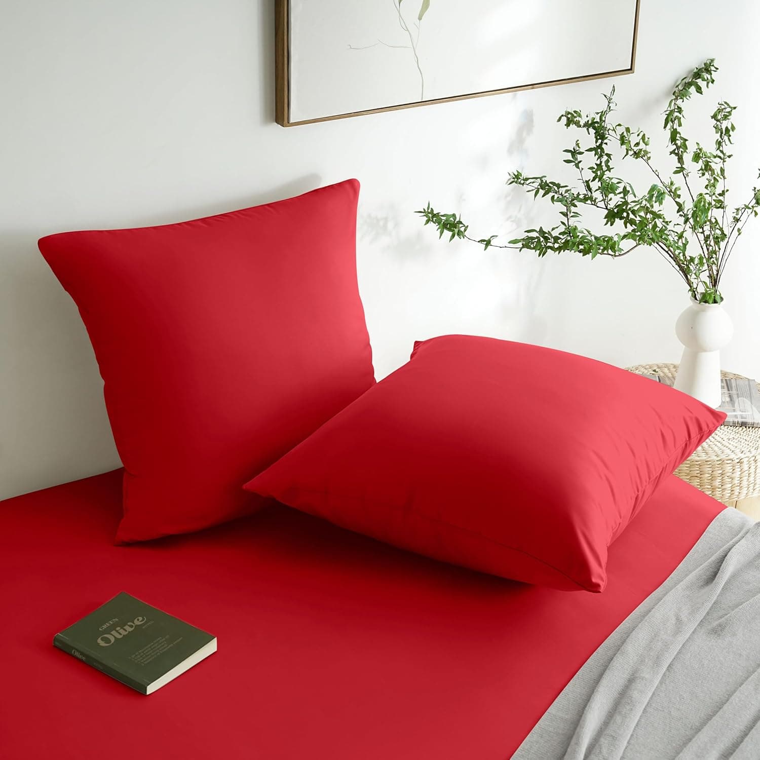 MOHAP Lot de 2- Taies d'oreiller 65x65cm Rouge Vineux Housse d'oreiller avec Une Fermeture éclair en Microfibre 2