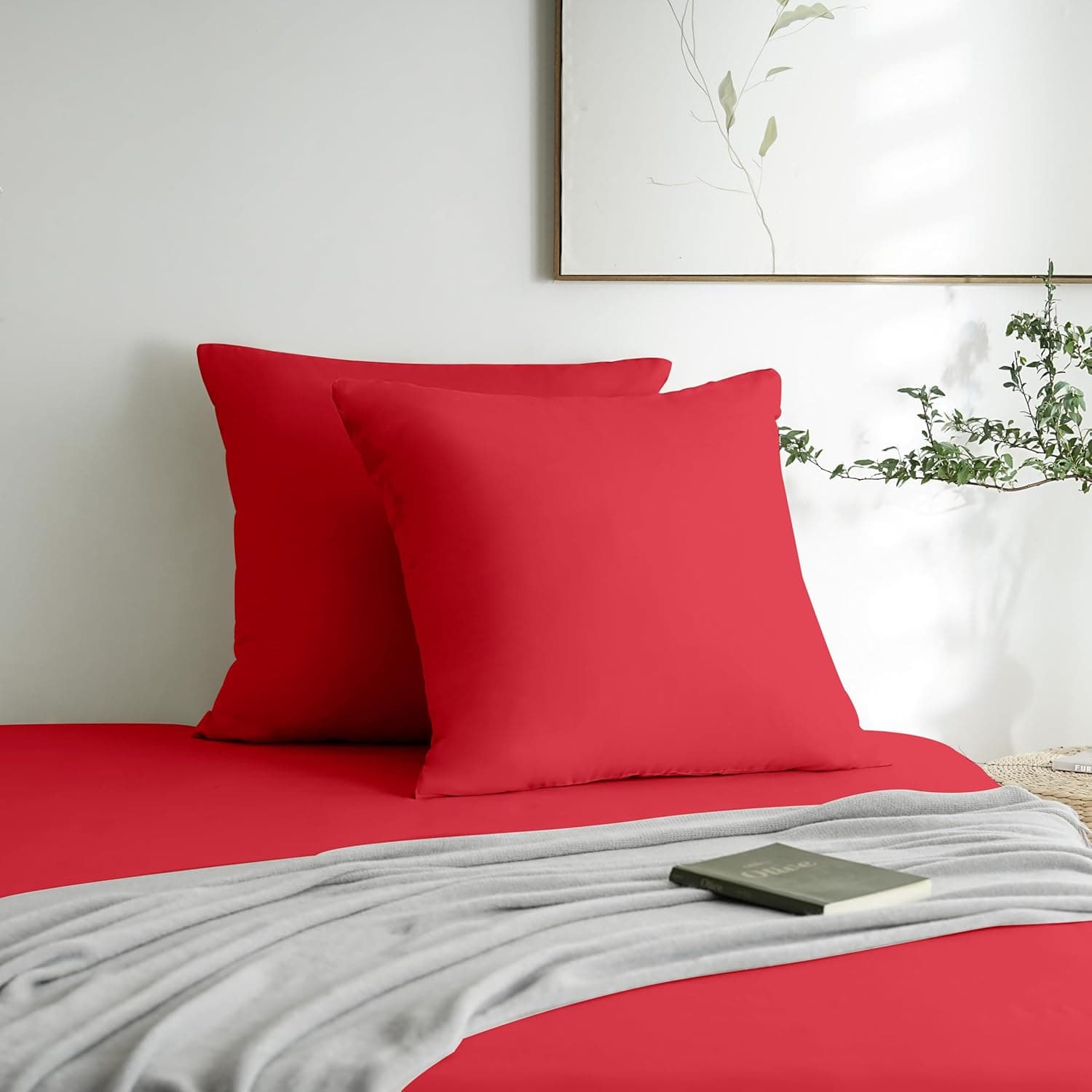 MOHAP Lot de 2- Taies d'oreiller 65x65cm Rouge Vineux Housse d'oreiller avec Une Fermeture éclair en Microfibre 3