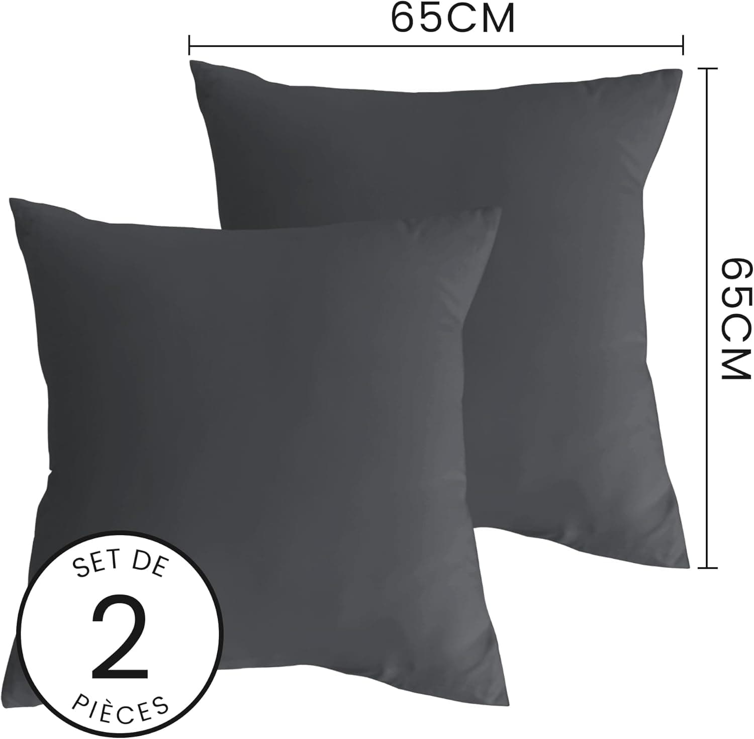 MOHAP Lot de 4- Taies d'oreiller 65x65cm Gris Housse d'oreiller avec Une Fermeture éclair en Microfibre 2