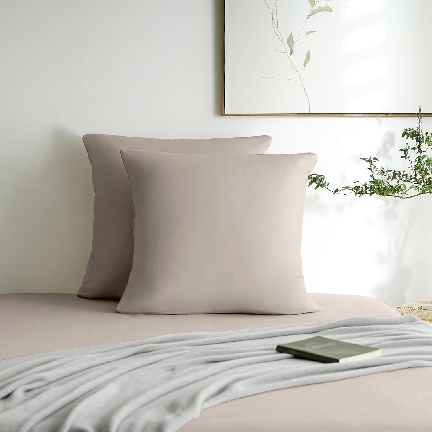 MOHAP Lot de 2- Taies d'oreiller 65x65cm Kaki Housse d'oreiller avec Une Fermeture Eclair en Microfibre