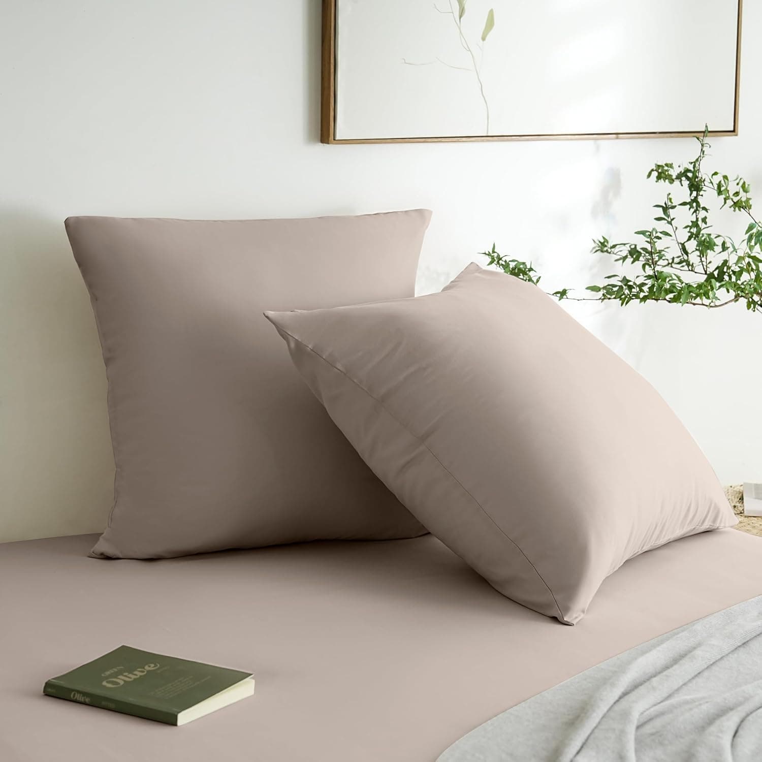 MOHAP Lot de 2- Taies d'oreiller 65x65cm Kaki Housse d'oreiller avec Une Fermeture Eclair en Microfibre 2