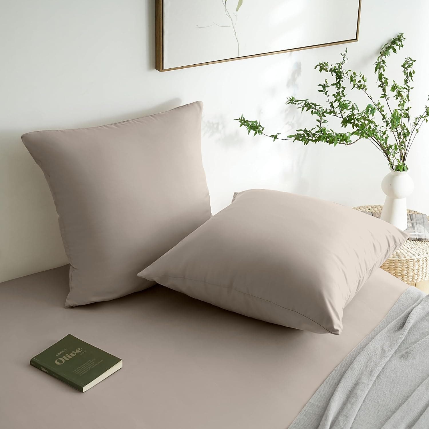 MOHAP Lot de 2- Taies d'oreiller 65x65cm Kaki Housse d'oreiller avec Une Fermeture Eclair en Microfibre 3