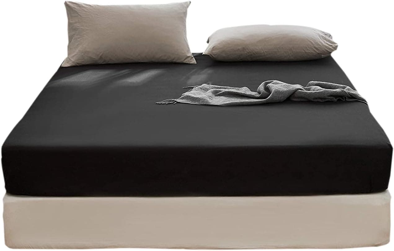 MOHAP Drap Housse 180x200cm avec Bonnet 30cm Noir Drap Housse 100 GSM en Microfibre de Haute Qualité 100% Polyester Doux, Résistant, Anti Plis 5