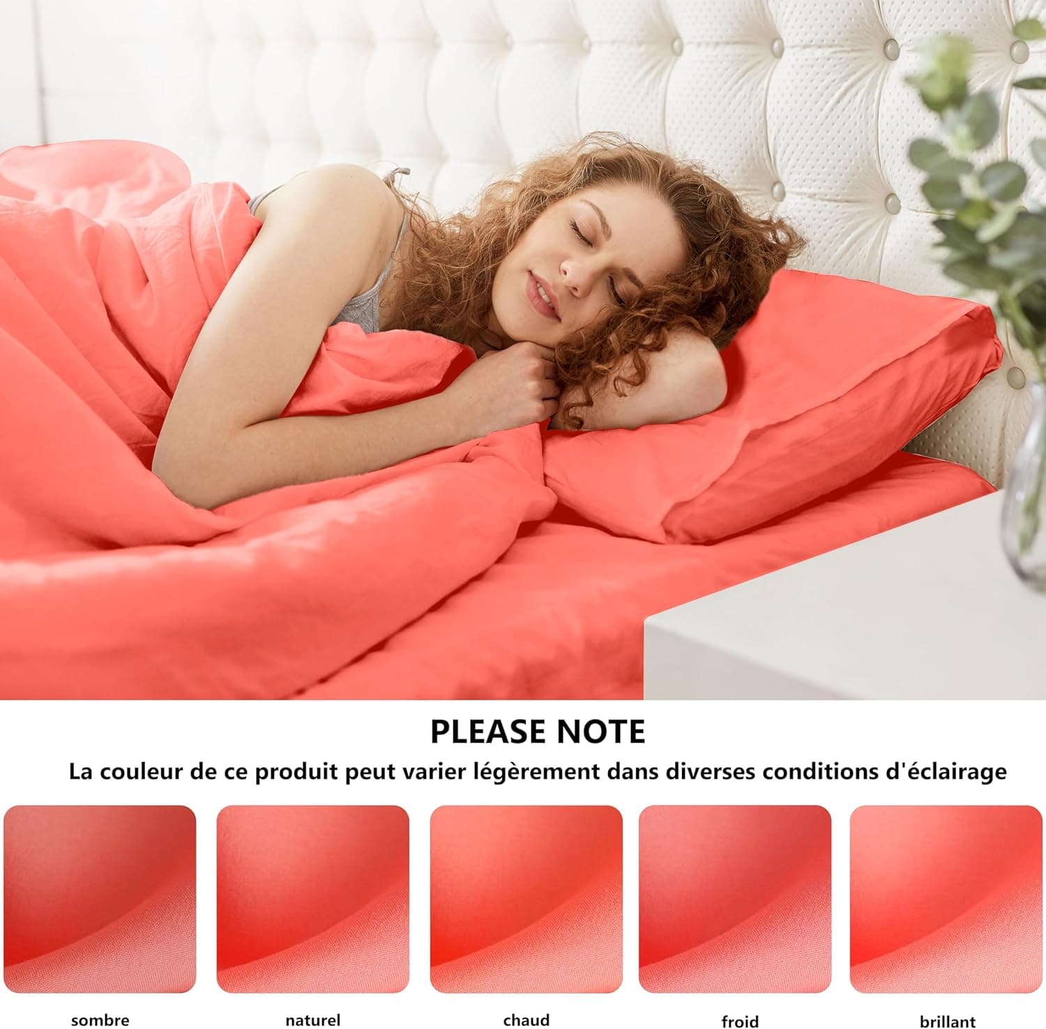 MOHAP Lot de 2- Taies d'oreiller 65x65cm Corail Housse d'oreiller avec Une Fermeture Eclair en Microfibre 7