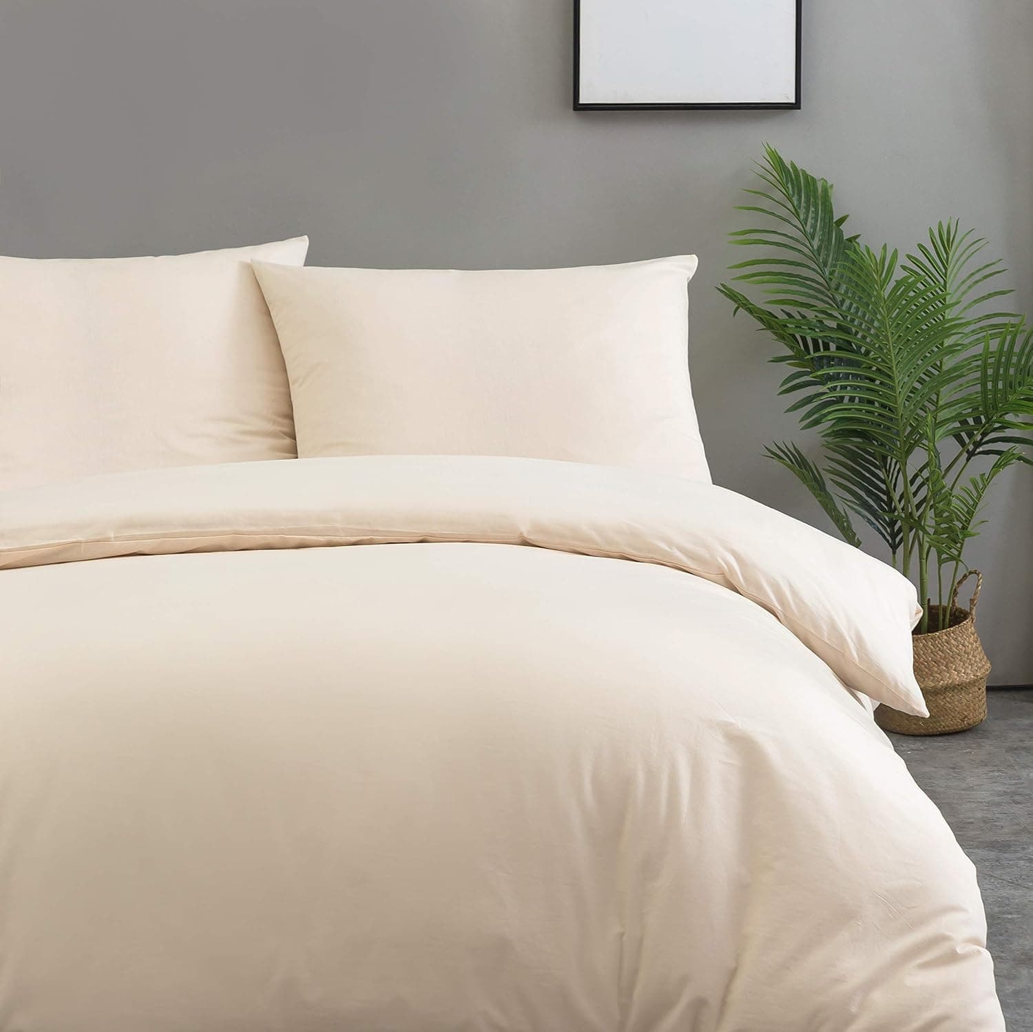 MOHAP 300 TC Sets de Housse de Couette 100% Coton 240x260cm avec 2 Taies D'oreillers 65x65cm Beige Parure de Lit 2 Personnes avec la Fermeture Eclaire 2