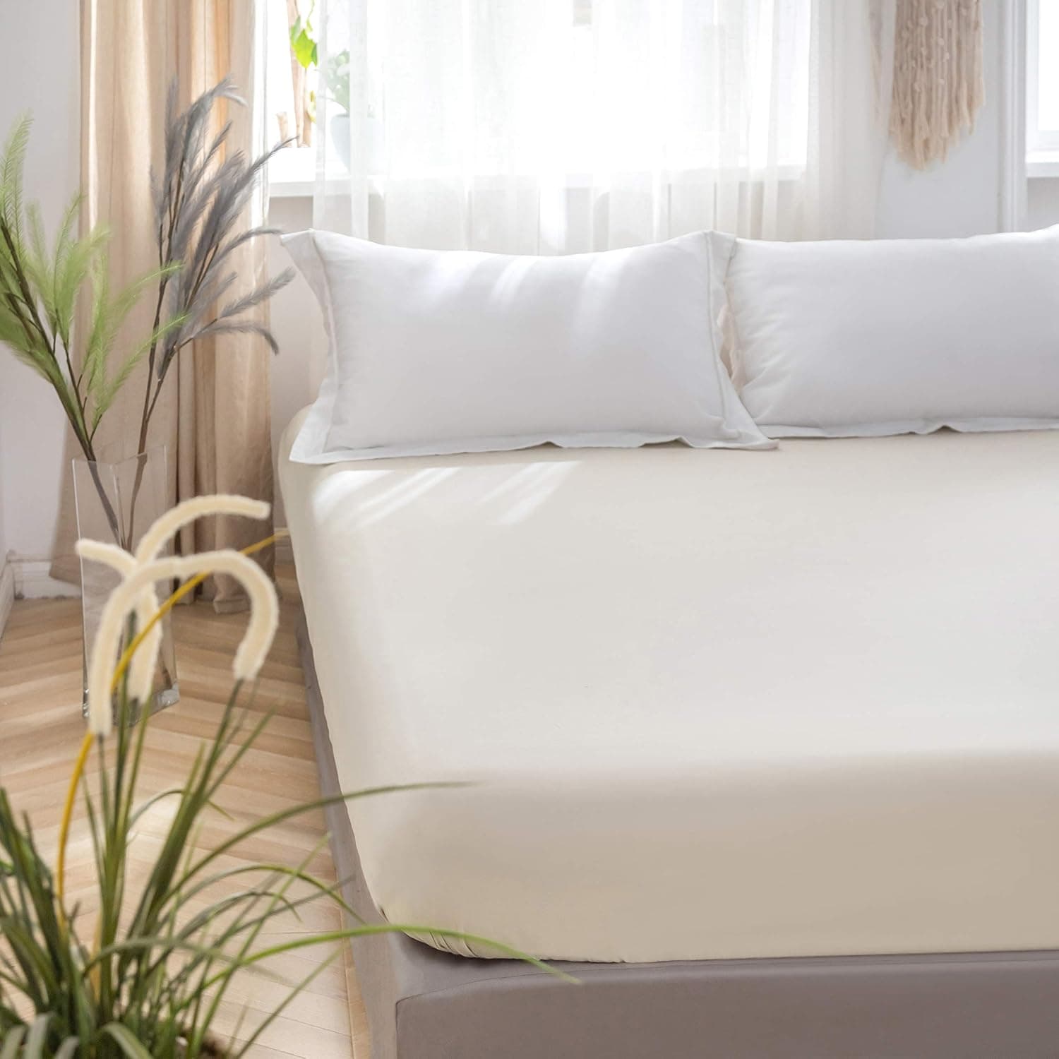 MOHAP Drap Housse 140x190-200cm avec Bonnet 30cm Beige Drap Housse 100 GSM en Microfibre de Haute Qualité 100% Polyester Doux, Résistant, Anti Plis 3