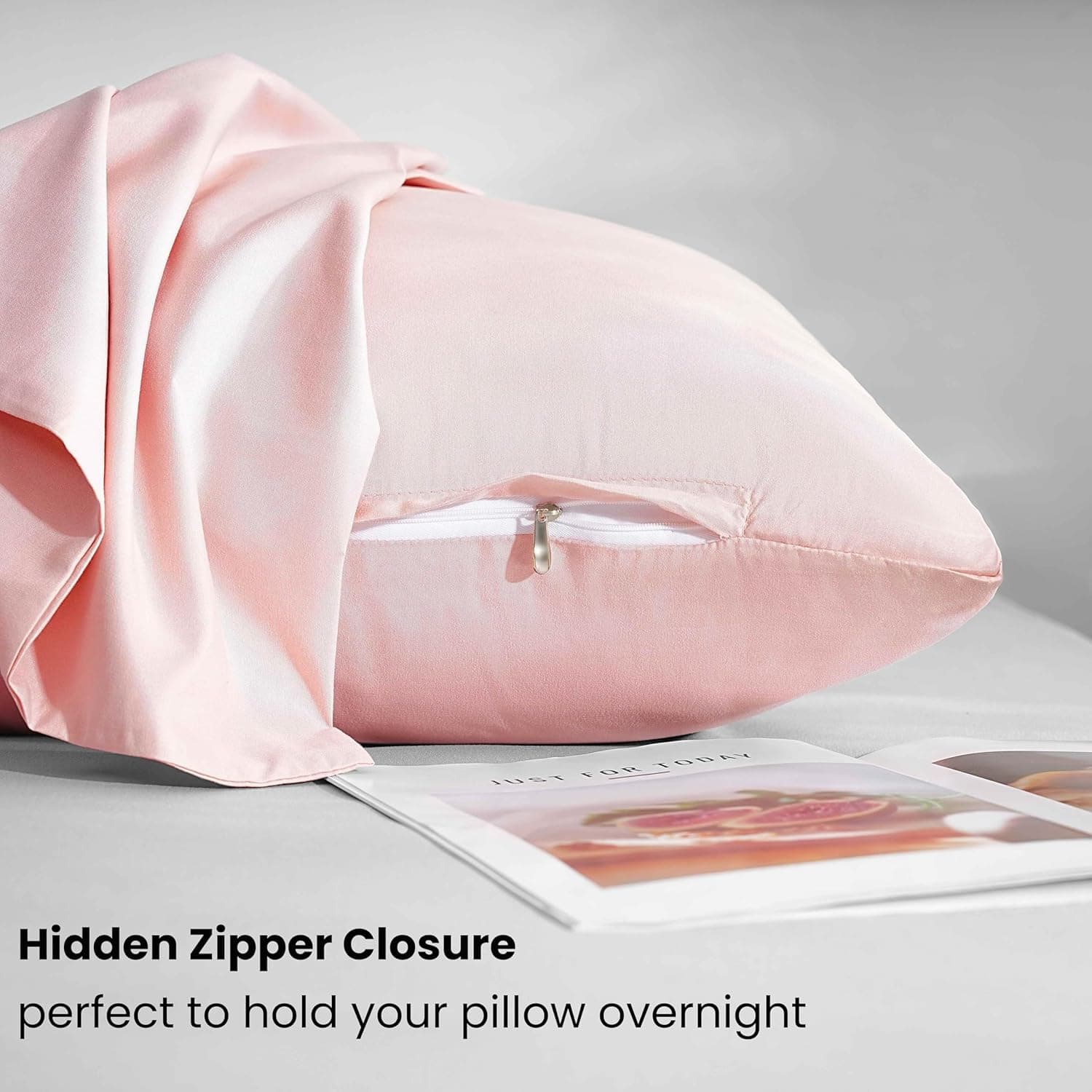 Mohap Zipper Pillowcase 2 Pieces Brushed Microfiber 1800 Hotel Quality Super Soft Pillow Cover No Shrinkage No Fade Pillow Protectors - Pink, Queen 5