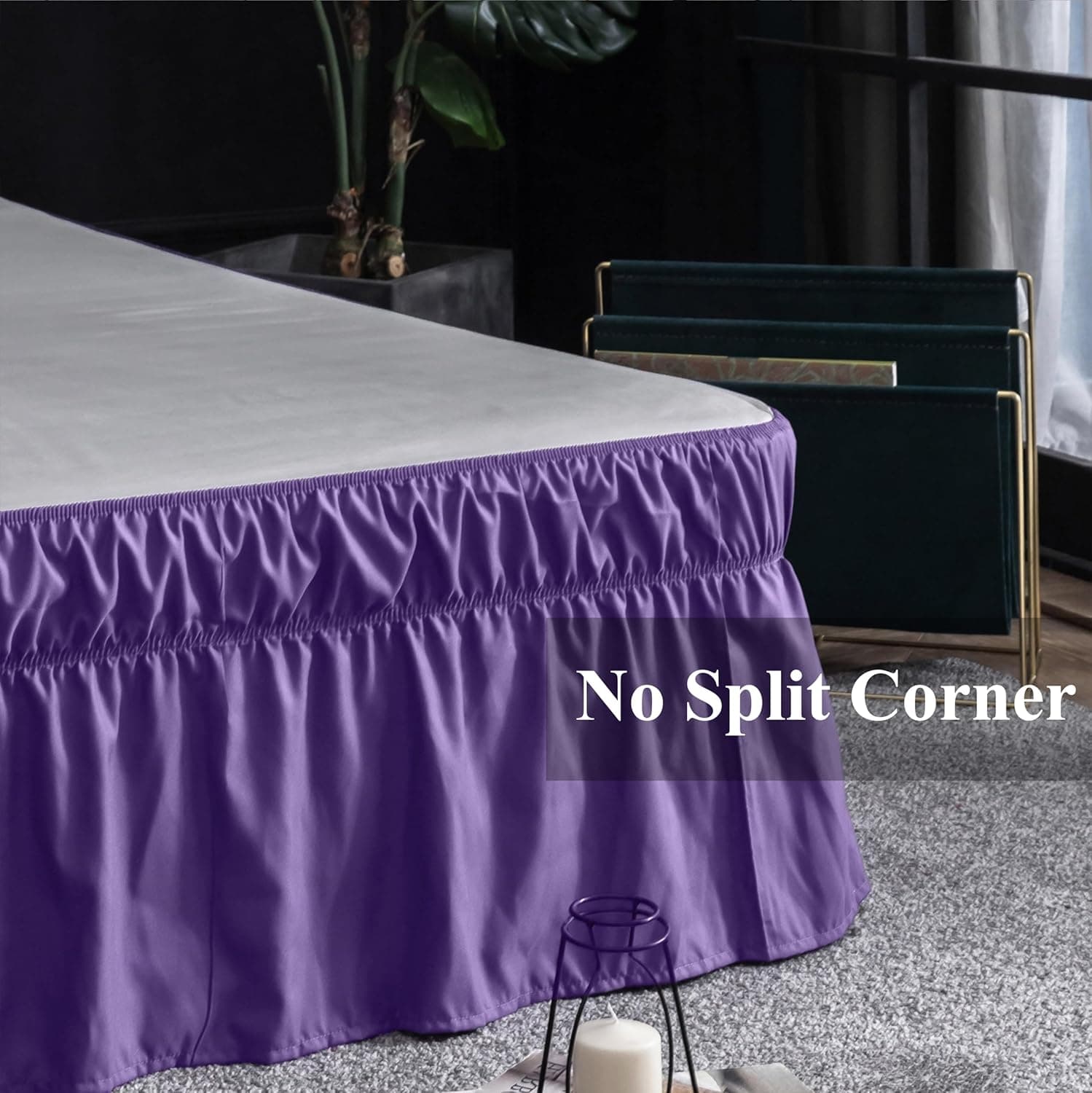 AYASW Bed Skirt Queen Size 14 inch Drop Premium Soft and Cozy 1800 Brushed Microfiber Dust Ruffle Three Fabric Sides Wrap Around with Elastic No Top Easy On Purple Holiday 3