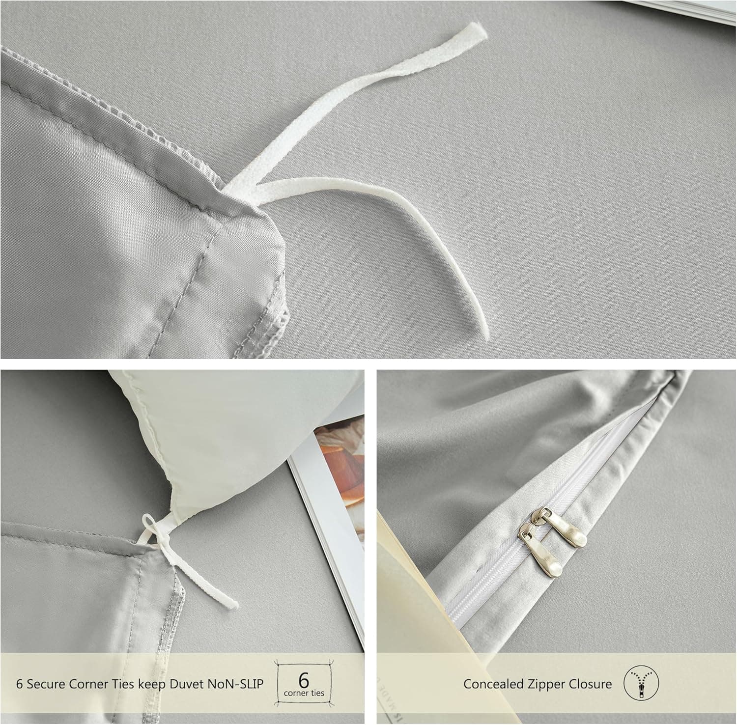 Warm Bedding Set and Fitted Sheet 110GSM 4 Pieces Brushed Microfiber with 1 Duvet Cover 2 Pillowcases and 1 Fitted Sheet (4 PCS Double, Light Grey) 4