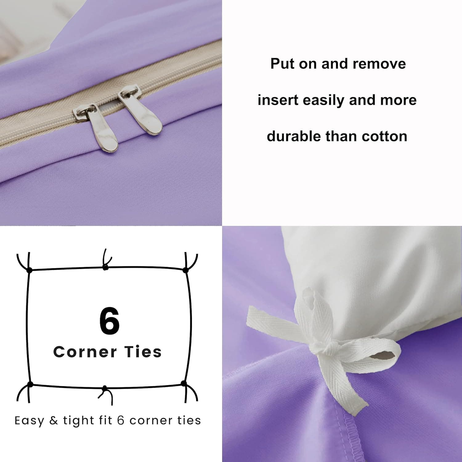 MOHAP Warm Bedding Double Duvet Cover Set 3 PCS Plain Brushed Microfiber Bedding 1 Duvet Cover with 2 Zippers and 2 Pillowcases Light Lavender 2