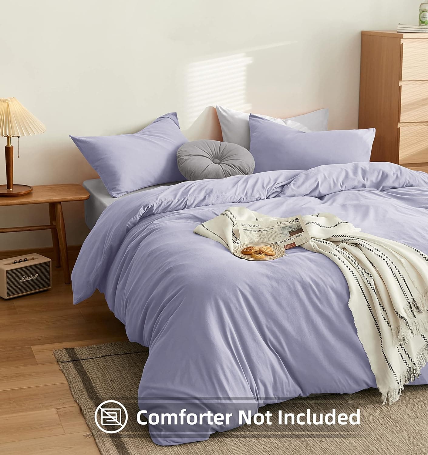 MOHAP Warm Bedding Double Duvet Cover Set 3 PCS Plain Brushed Microfiber Bedding 1 Duvet Cover with 2 Zippers and 2 Pillowcases Light Lavender 3