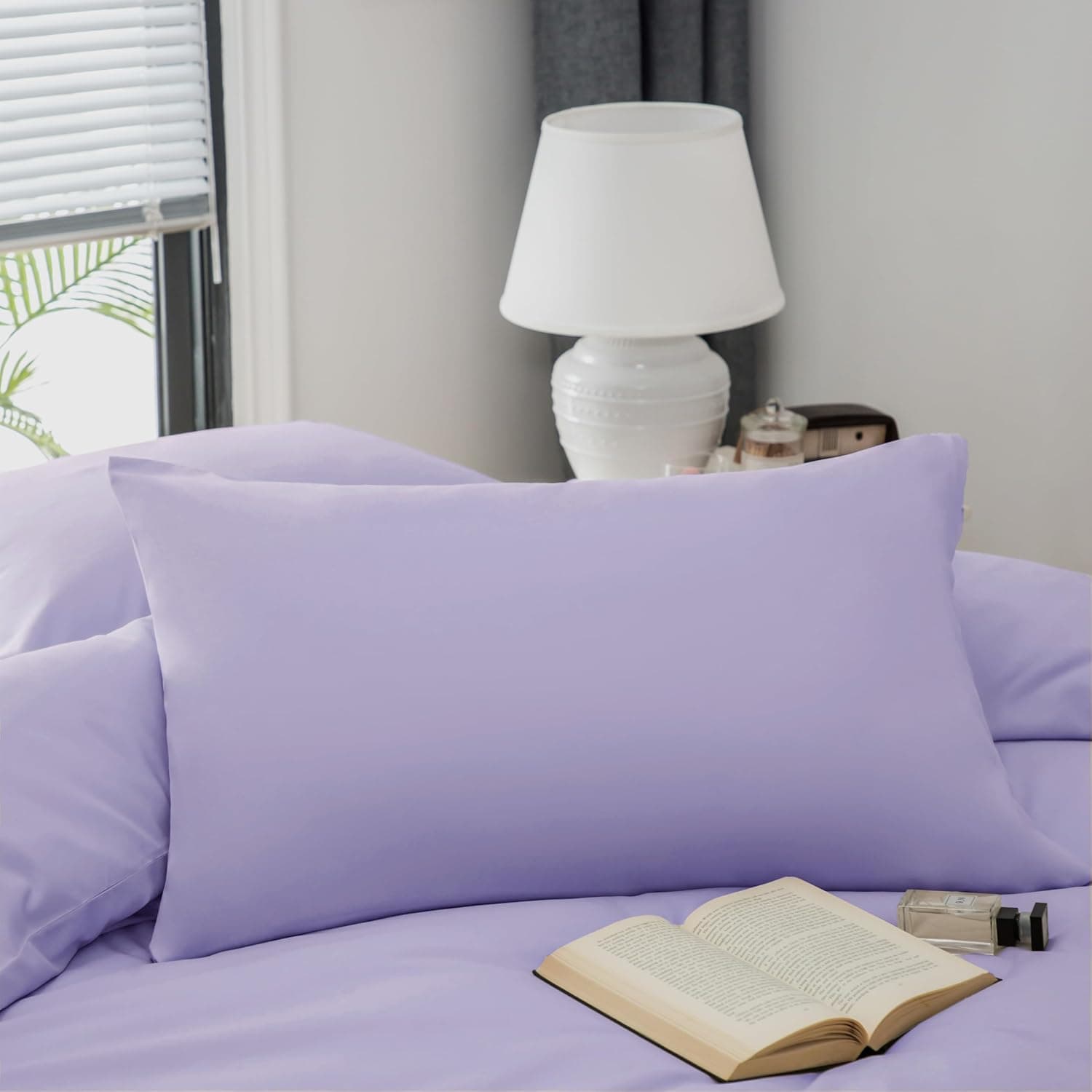 MOHAP Warm Bedding Double Duvet Cover Set 3 PCS Plain Brushed Microfiber Bedding 1 Duvet Cover with 2 Zippers and 2 Pillowcases Light Lavender 7