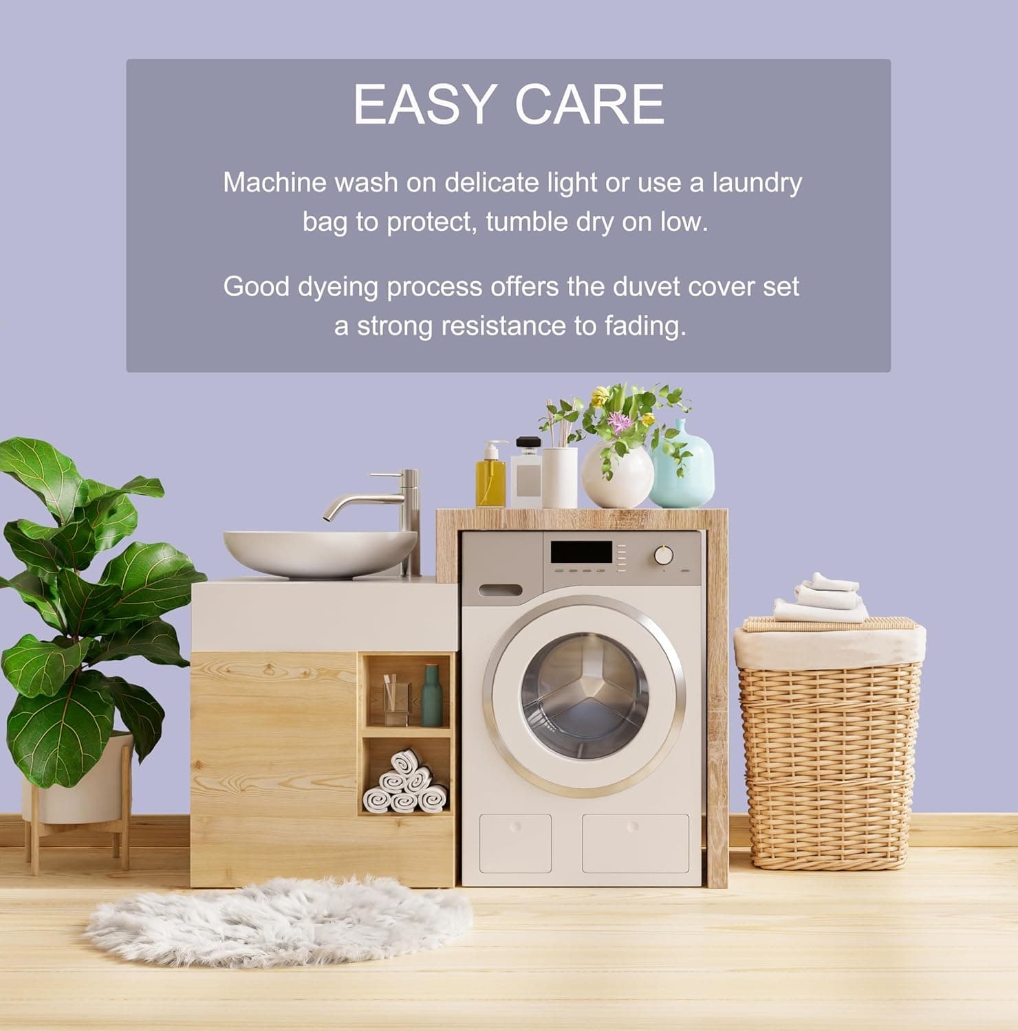 MOHAP Warm Bedding Double Duvet Cover Set 3 PCS Plain Brushed Microfiber Bedding 1 Duvet Cover with 2 Zippers and 2 Pillowcases Light Lavender 8