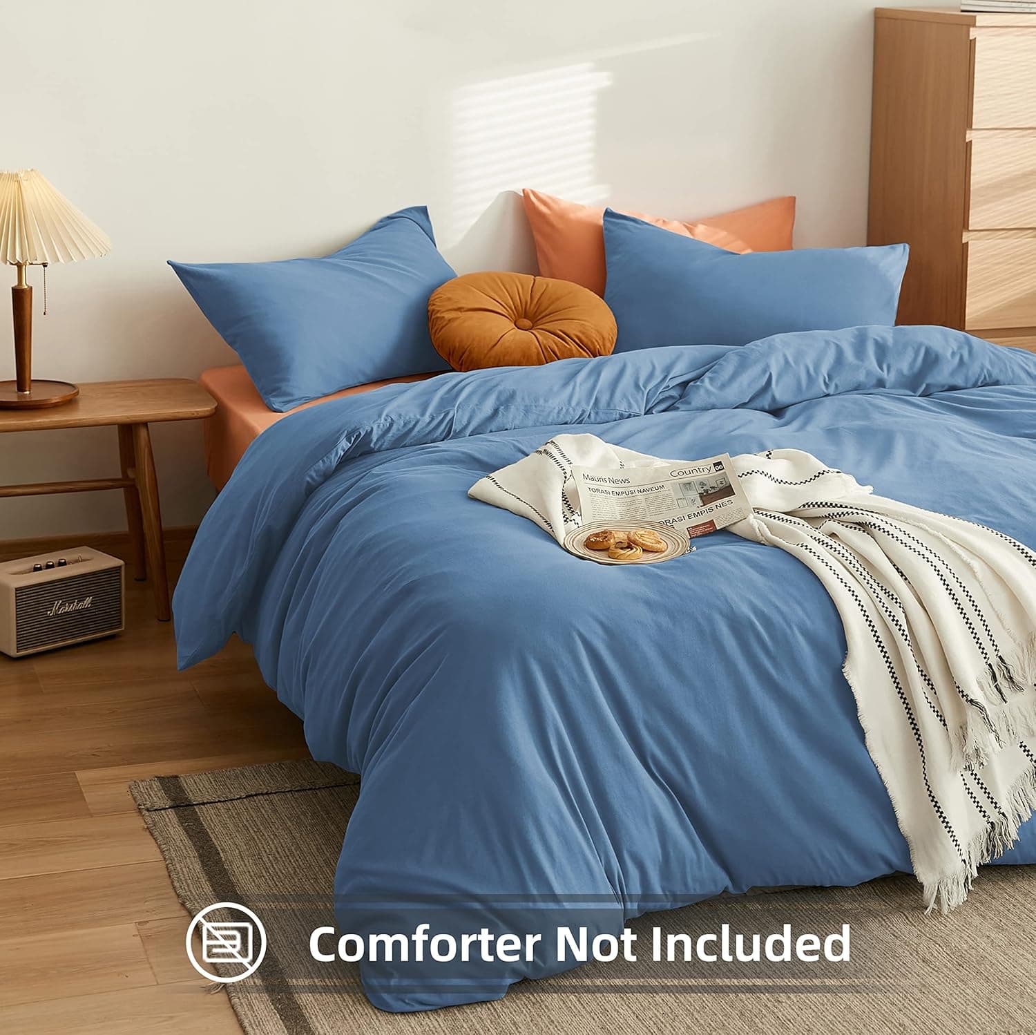 MOHAP Parure de lit chaude 3 pièces en microfibre brossée unie avec 1 housse de couette avec 2 fermetures éclair et 2 taies d'oreiller Bleu denim 2