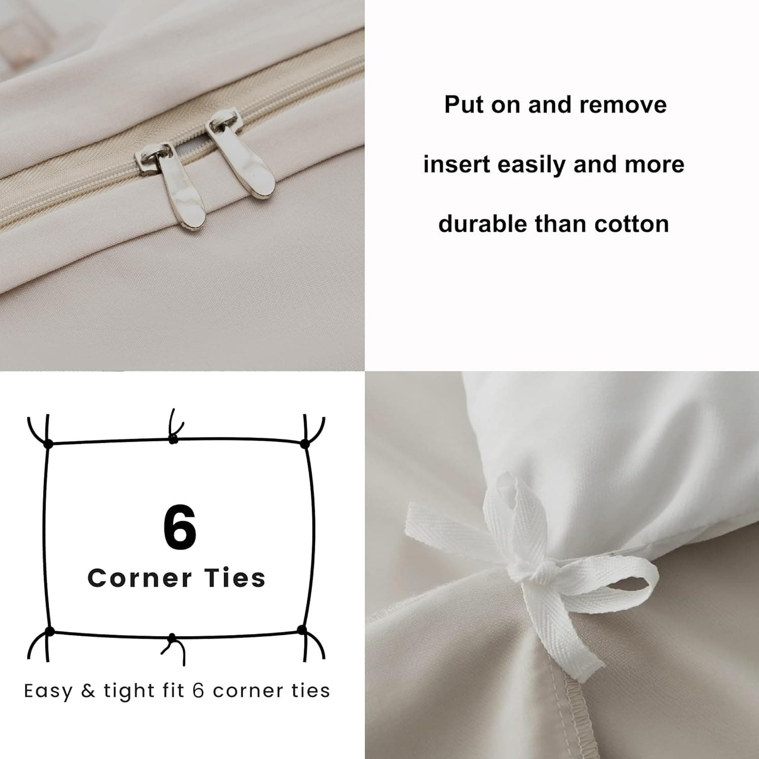 MOHAP Duvet Cover Set 3 PCS King Plain Brushed Microfiber Bedding 1 Duvet Cover with 2 Zippers and 2 Pillowcases Cream/Beige 2