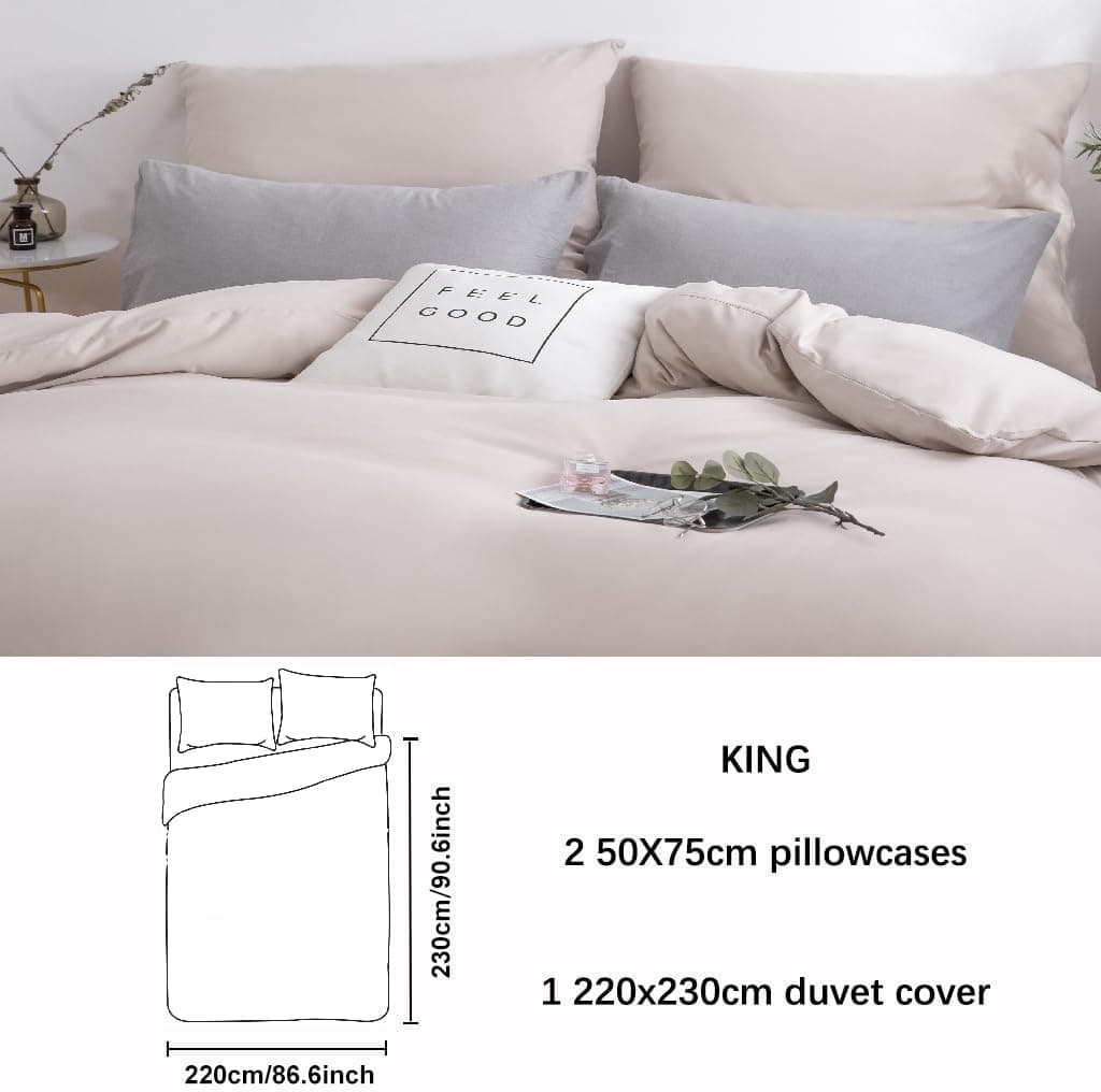 MOHAP Duvet Cover Set 3 PCS King Plain Brushed Microfiber Bedding 1 Duvet Cover with 2 Zippers and 2 Pillowcases Cream/Beige 3