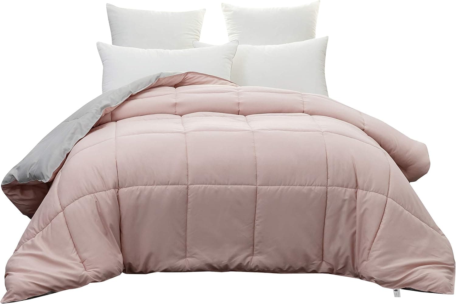 MOHAP Couette Bicolore Chaude l'hiver 450g/m² Épais 220x240cm Hypoallergénique Rose + Gris Couette de Réversible 2 Personnes Edredon 7