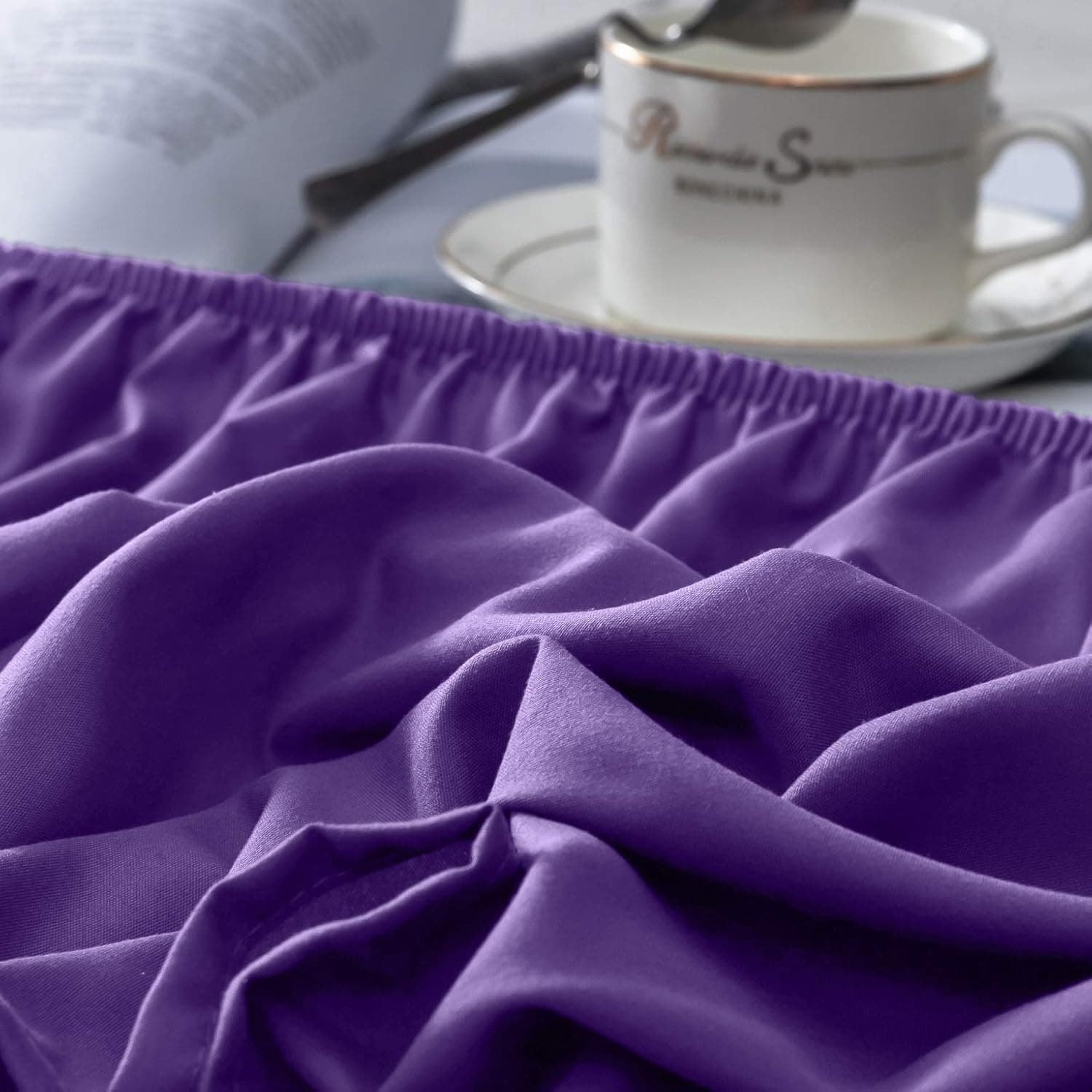AYASW Bed Skirt Queen Size 14 inch Drop Premium Soft and Cozy 1800 Brushed Microfiber Dust Ruffle Three Fabric Sides Wrap Around with Elastic No Top Easy On Purple Holiday 6