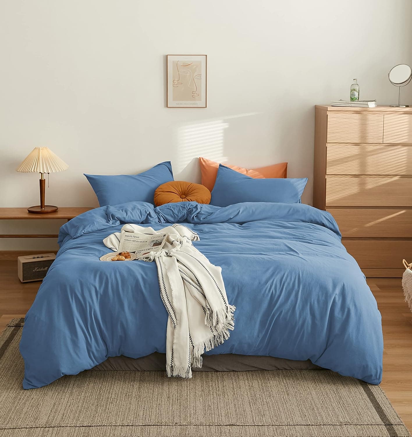 MOHAP Housse de Couette 220x240cm+2 Taies d'oreillers 65x65cm Bleu Parure de Lit Adulte 2 Personnes 100 Fils/cm² en Microfibre avec Fermeture Éclair