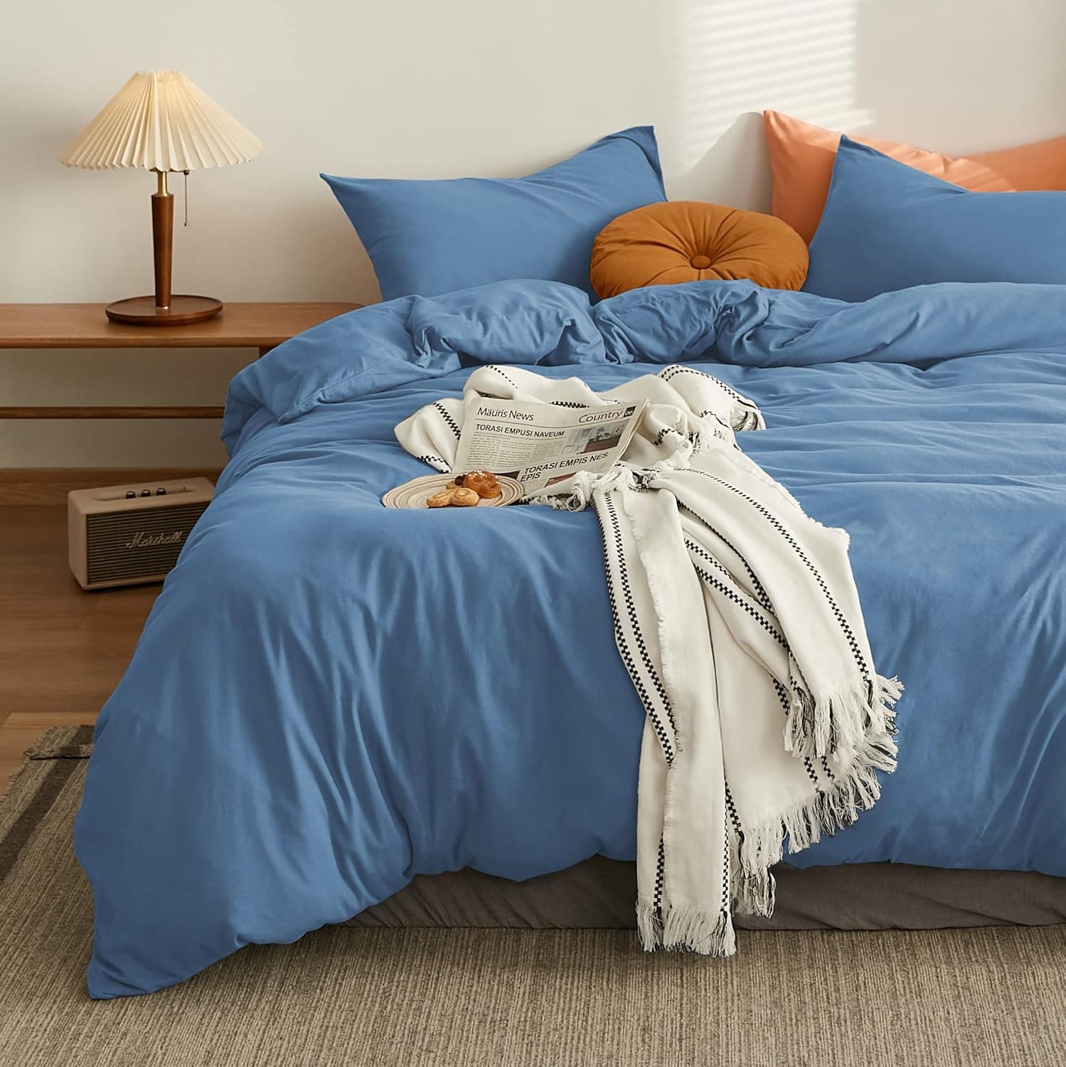 MOHAP Housse de Couette 220x240cm+2 Taies d'oreillers 65x65cm Bleu Parure de Lit Adulte 2 Personnes 100 Fils/cm² en Microfibre avec Fermeture Éclair 2