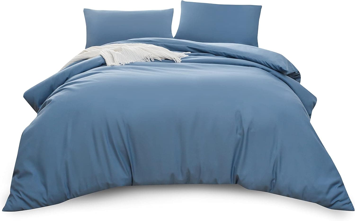 MOHAP Housse de Couette 220x240cm+2 Taies d'oreillers 65x65cm Bleu Parure de Lit Adulte 2 Personnes 100 Fils/cm² en Microfibre avec Fermeture Éclair 3