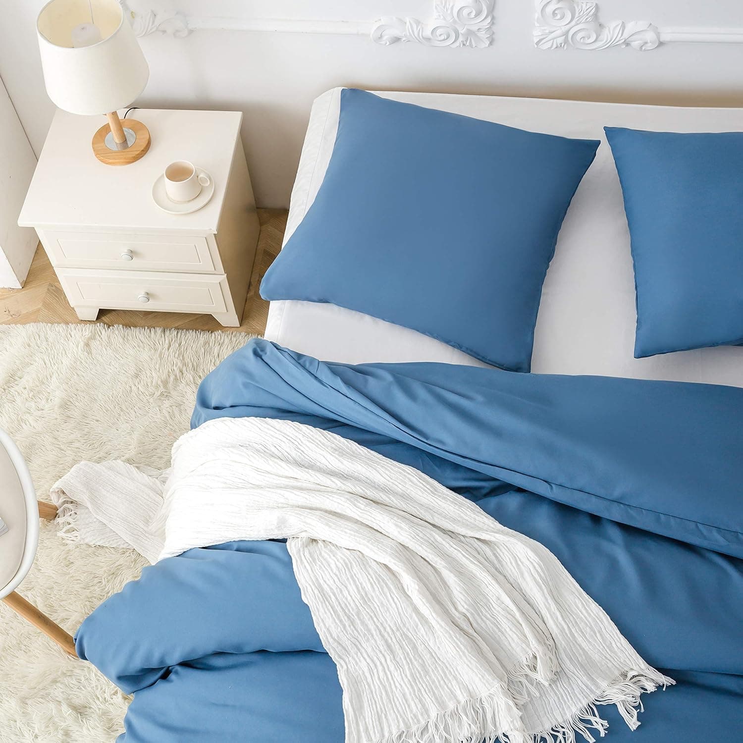 MOHAP Housse de Couette 220x240cm+2 Taies d'oreillers 65x65cm Bleu Parure de Lit Adulte 2 Personnes 100 Fils/cm² en Microfibre avec Fermeture Éclair 4