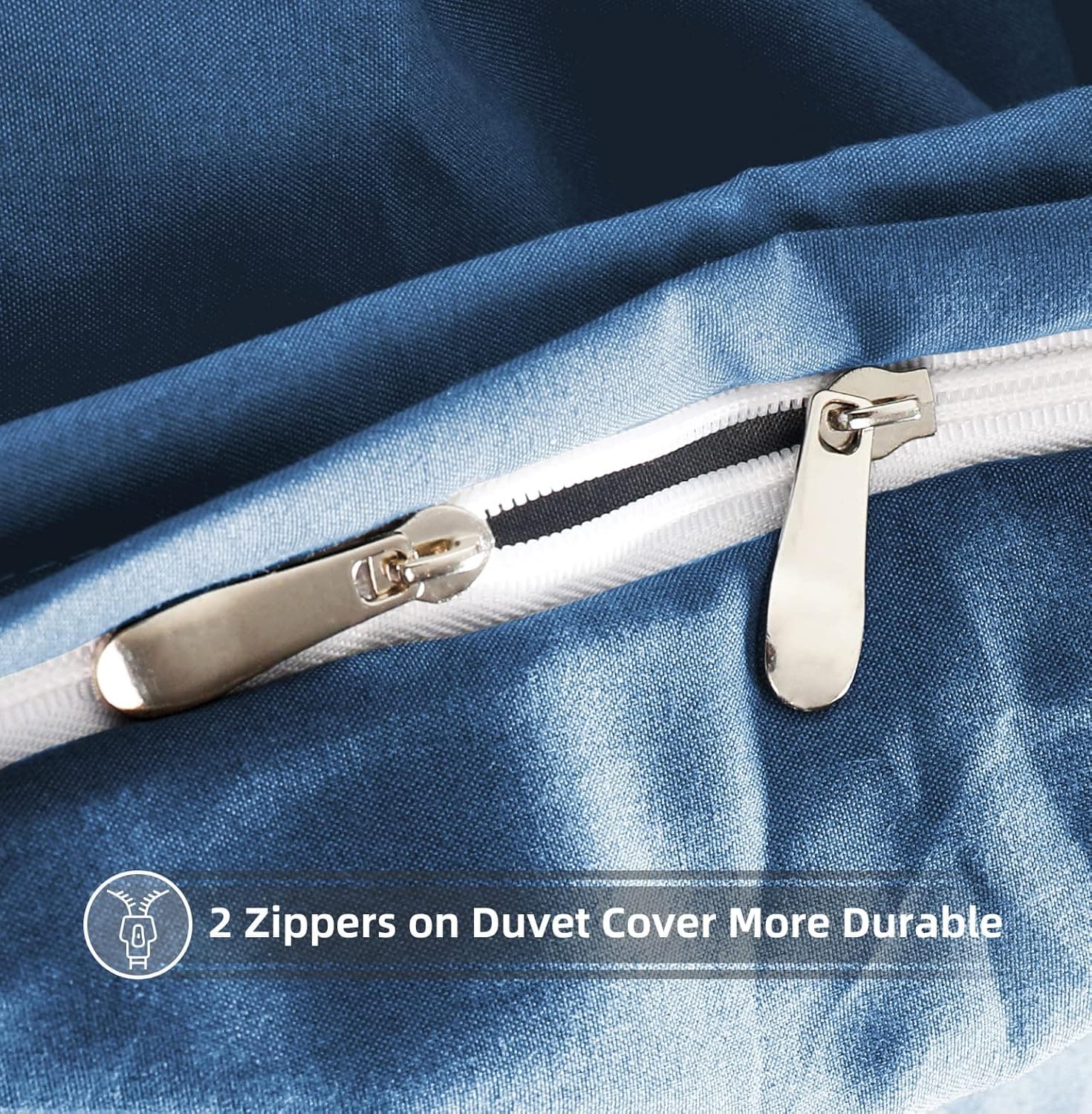 MOHAP Housse de Couette 220x240cm+2 Taies d'oreillers 65x65cm Bleu Parure de Lit Adulte 2 Personnes 100 Fils/cm² en Microfibre avec Fermeture Éclair 5
