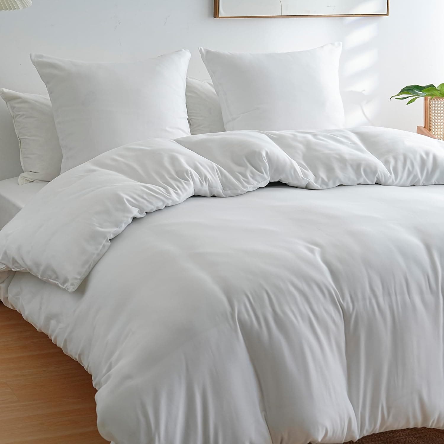 MOHAP Housse de Couette 220x240cm+2 Taies d'oreillers 65x65cm Bleu Parure de Lit Adulte 2 Personnes 100 Fils/cm² en Microfibre avec Fermeture Éclair 8