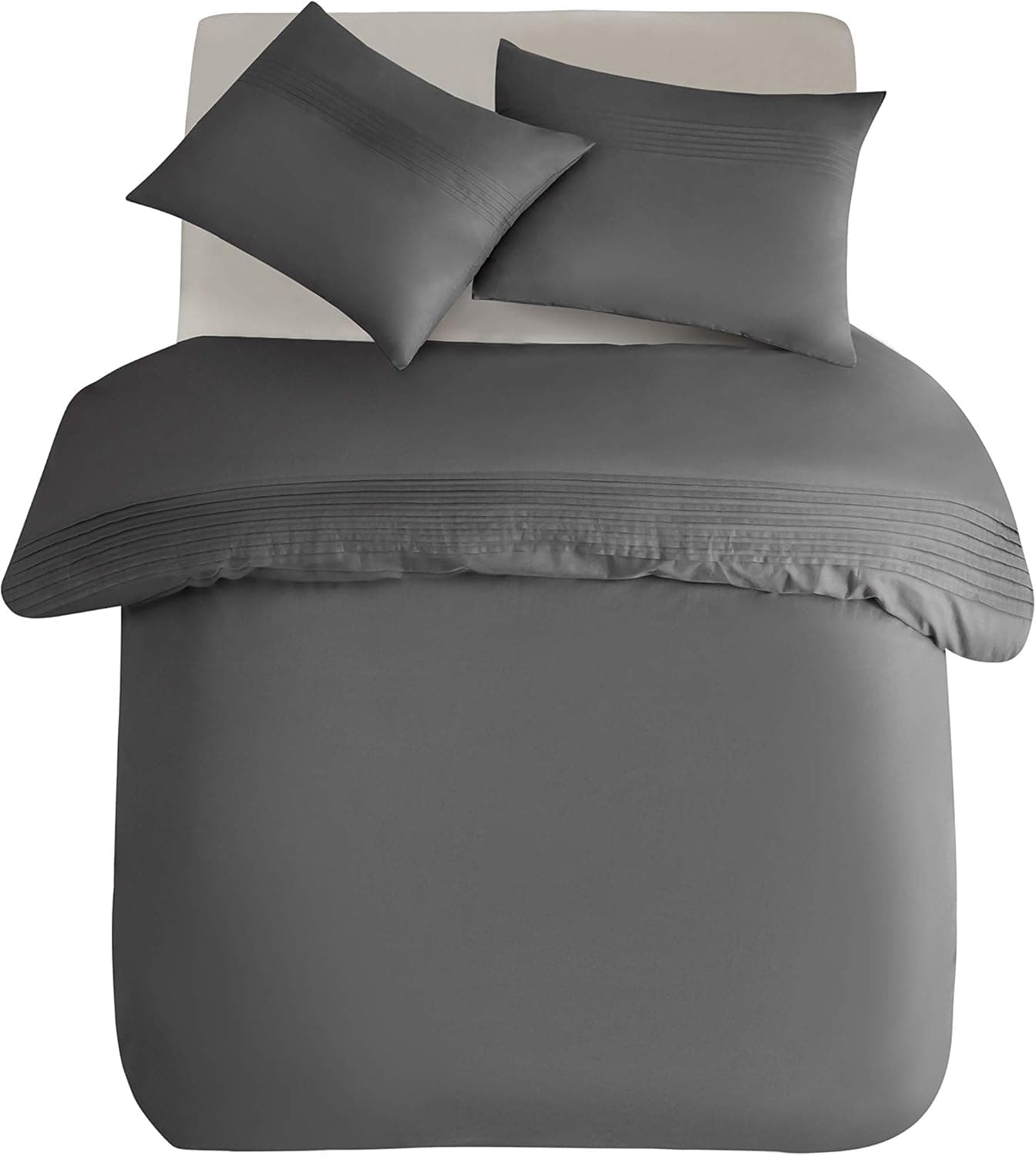 MOHAP 100% Coton Sets de Housse de Couette 220x240 cm Gris Parure de Lit Haut Gamme Plissé Adulte 2 Personnes avec 2 Taies d'oreiller 65x65cm Fermeture Éclair 7