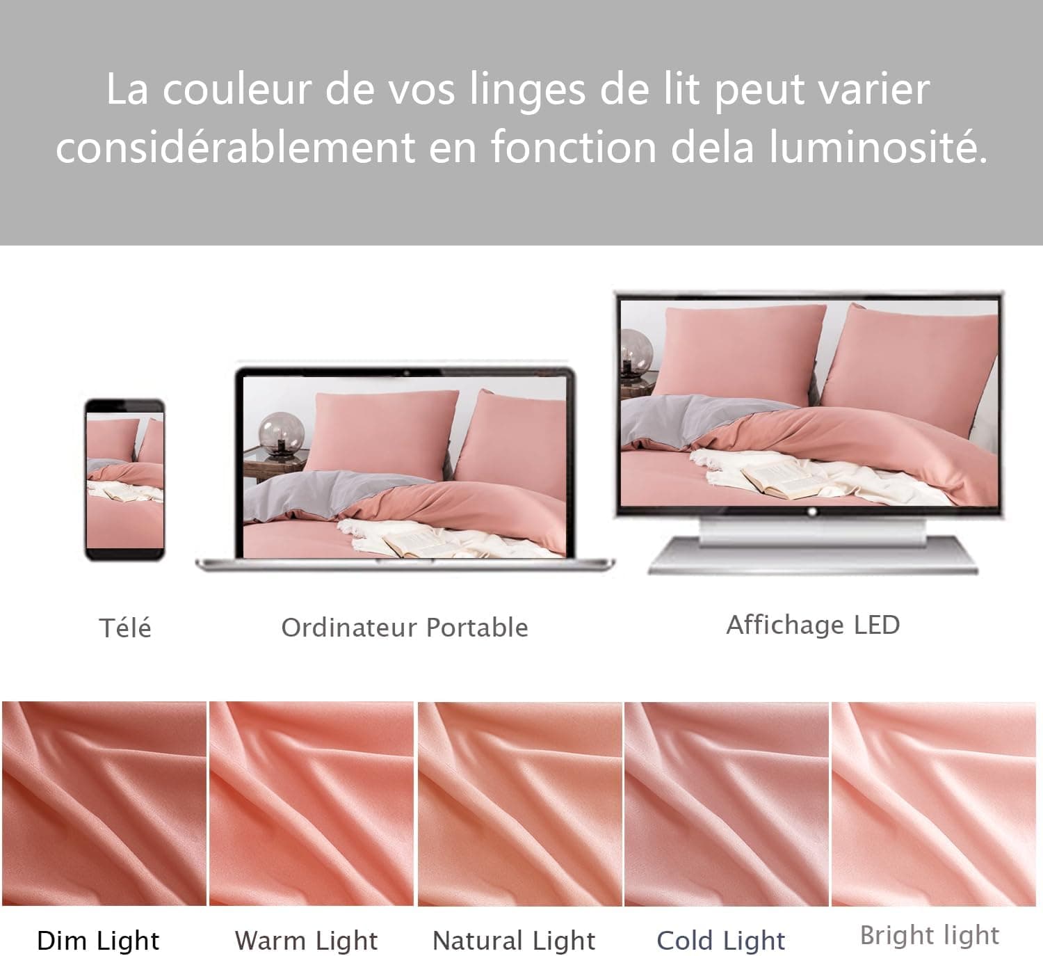 MOHAP Housse de Couette Réversible 220x240 / 65x65x2 cm Gris + Rose Parure de Lit Bicolore pour 2 Personnes Fermeture Éclair Sets de Housse Couette 3