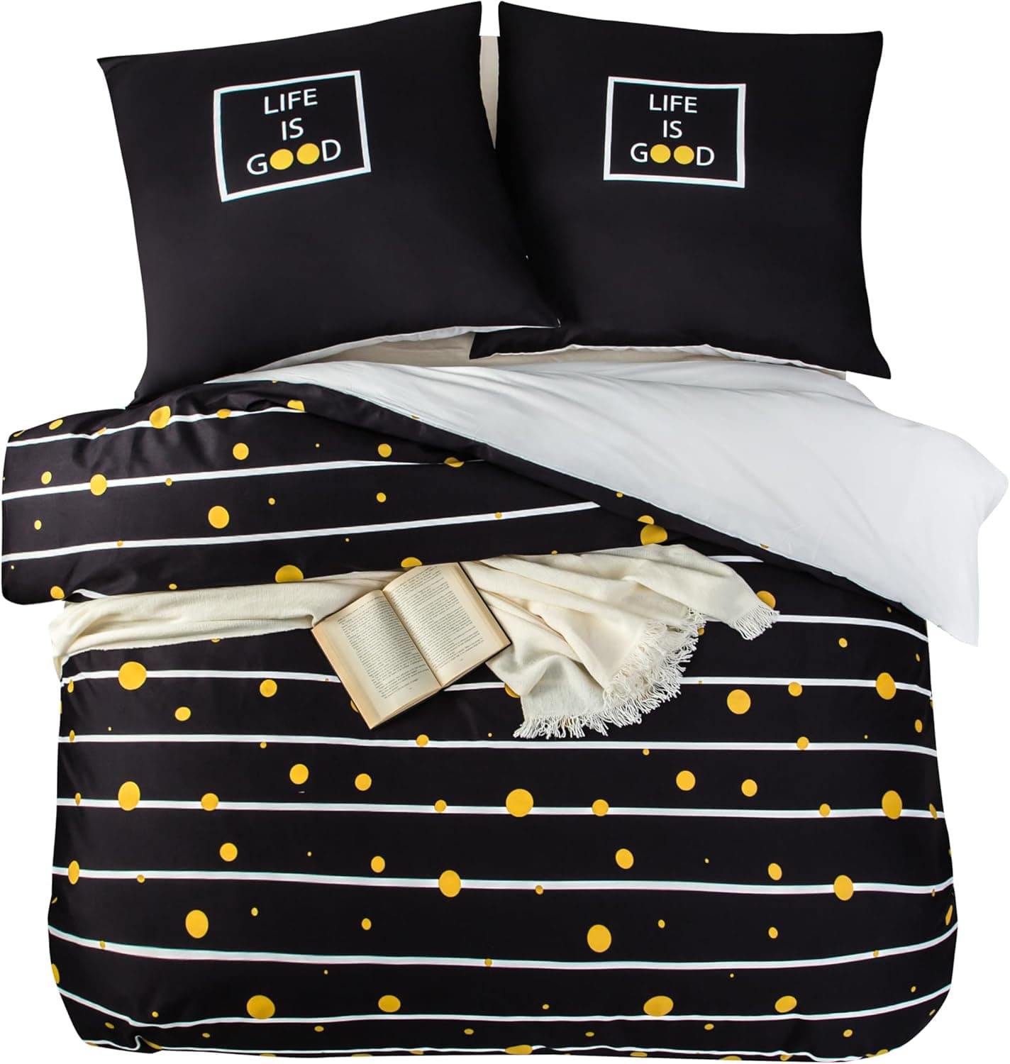 Sets de Housses de Couettes 200 x 200 cm + Lot 2 Taies d'Oreillers 65 x 65 cm Parure de lit Imprimé Pois Multicolore 2 Personnes Motif 12 Ensembles Housse de Couette 3 Pièces Fermeture Éclair 8