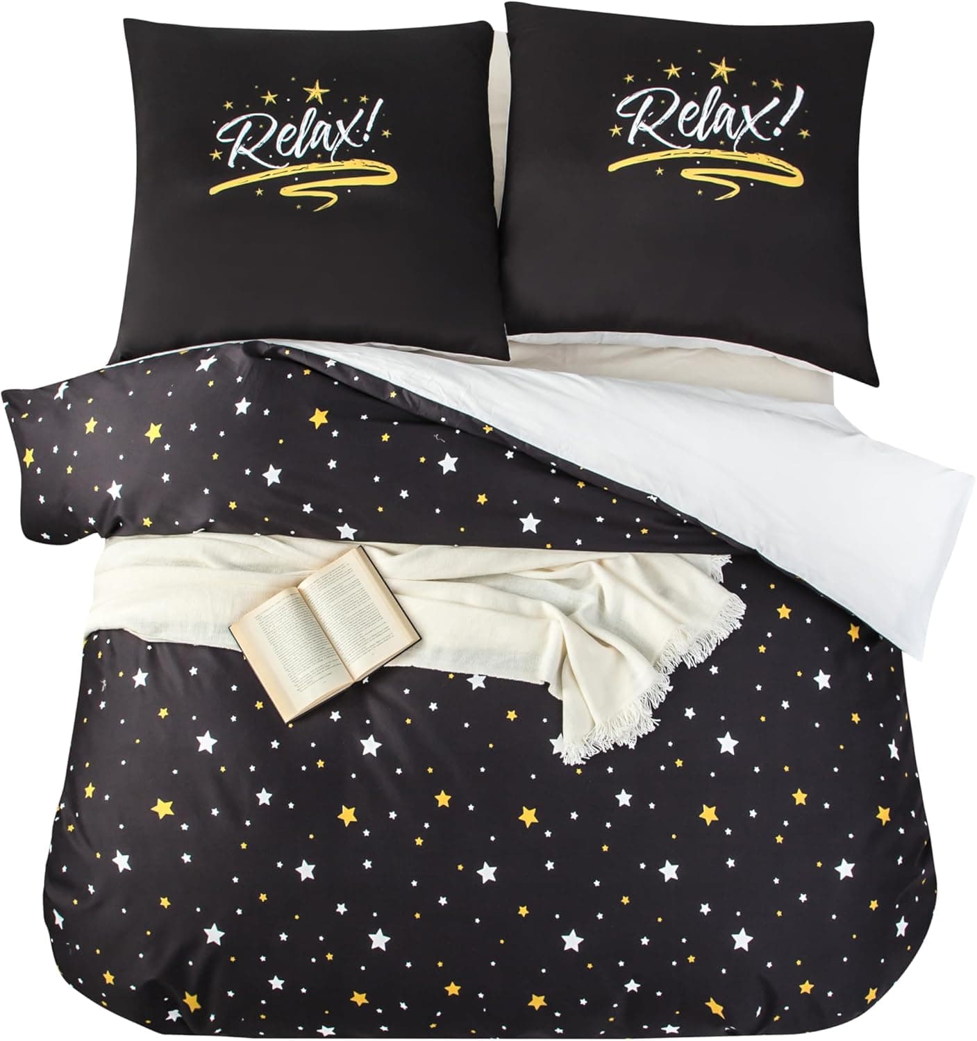 Sets de Housses de Couettes 220 x 240 cm + Lot 2 Taies d'Oreillers 65 x 65 cm Parure de lit Imprimé Etoile Multicolore 2 Personnes Motif 10 Ensembles Housse de Couette 3 Pièces Fermeture Éclair 8