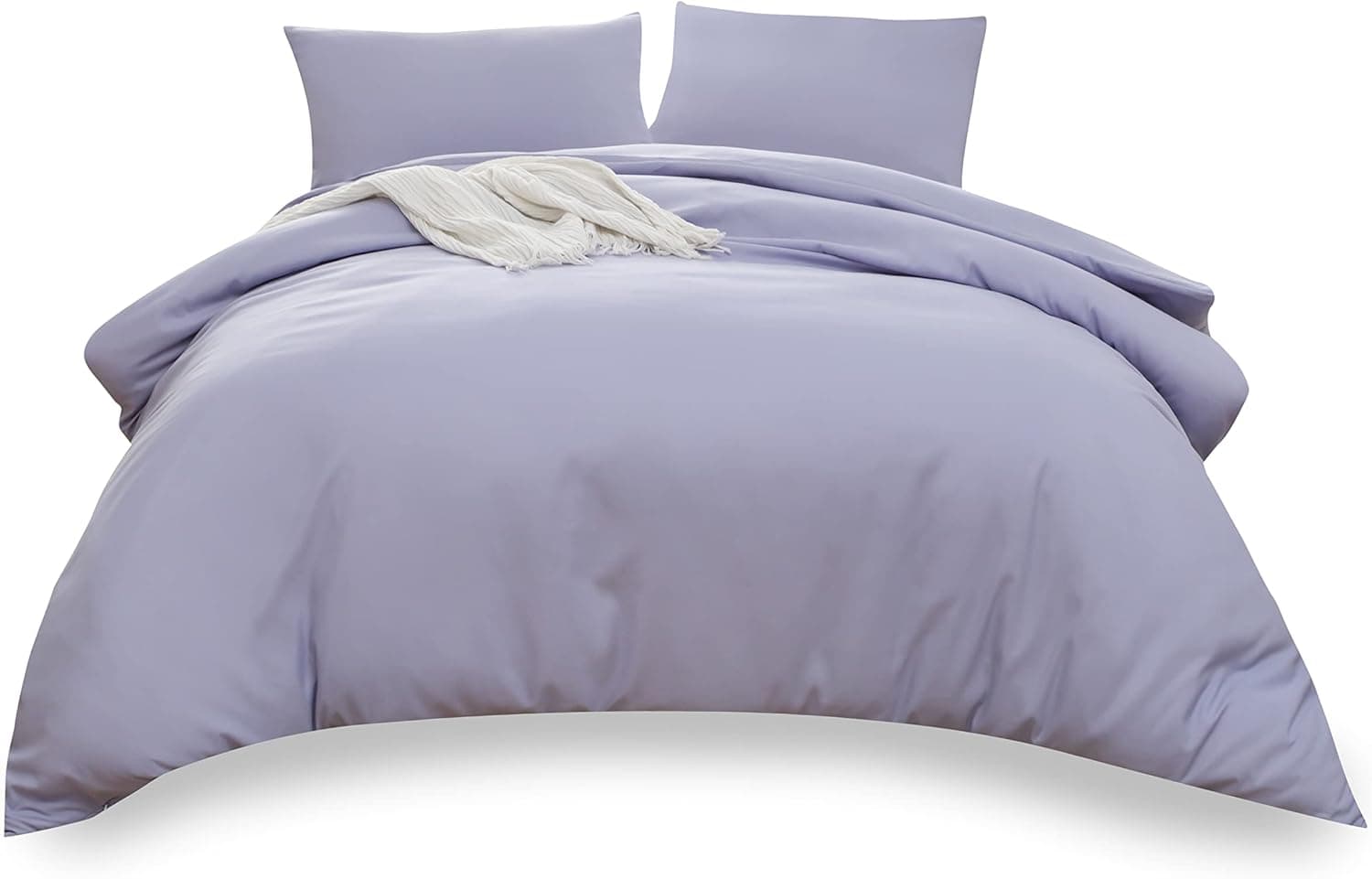 MOHAP Housse de Couette 220x240cm+2 Taies d'oreillers 65x65cm Violet Clair Parure de Lit Adulte 2 Personnes 100 Fils/cm² en Microfibre avec Fermeture Éclair 5