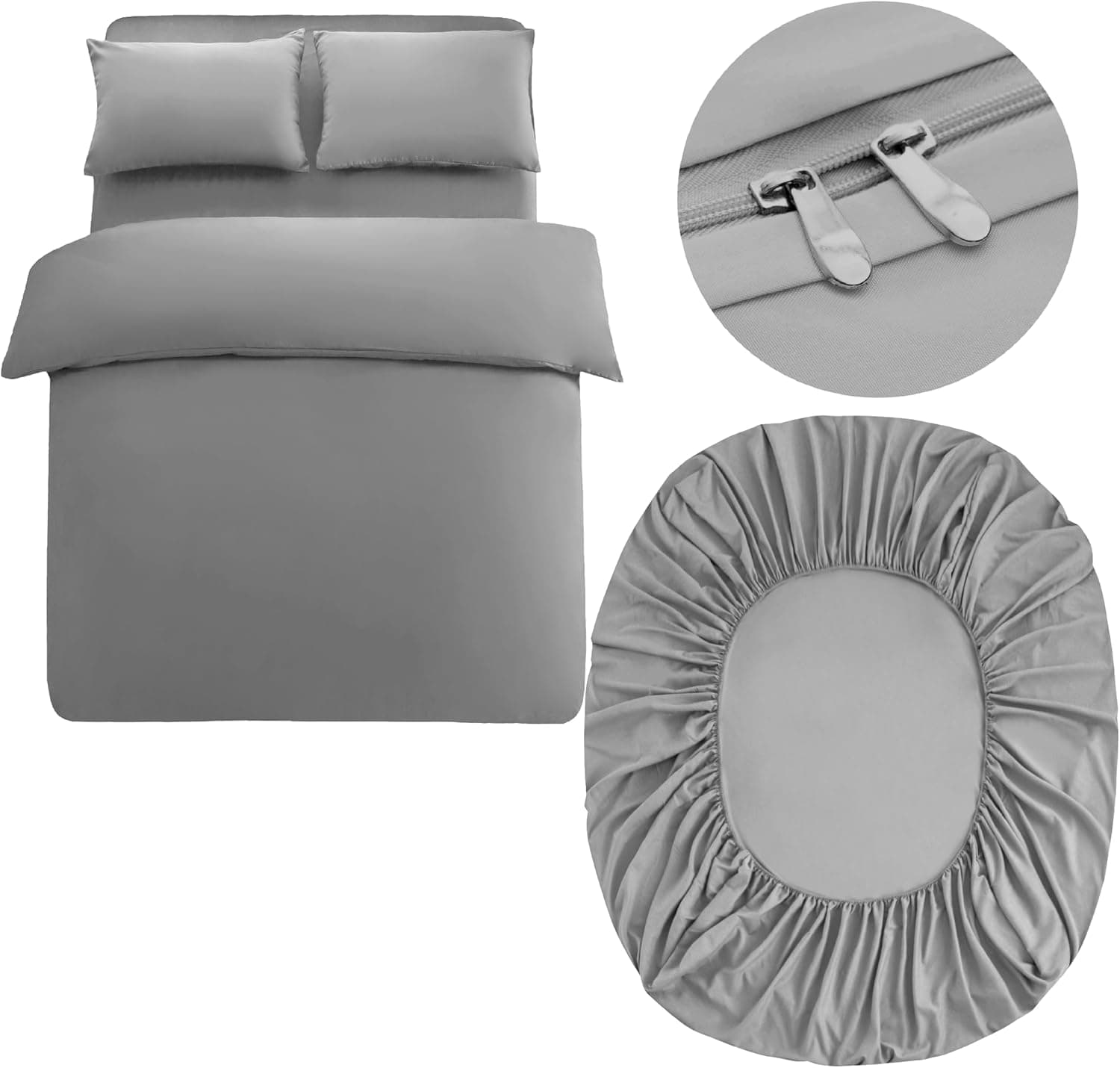 Warm Bedding Set and Fitted Sheet 110GSM 4 Pieces Brushed Microfiber with 1 Duvet Cover 2 Pillowcases and 1 Fitted Sheet (4 PCS Double, Light Grey) 2