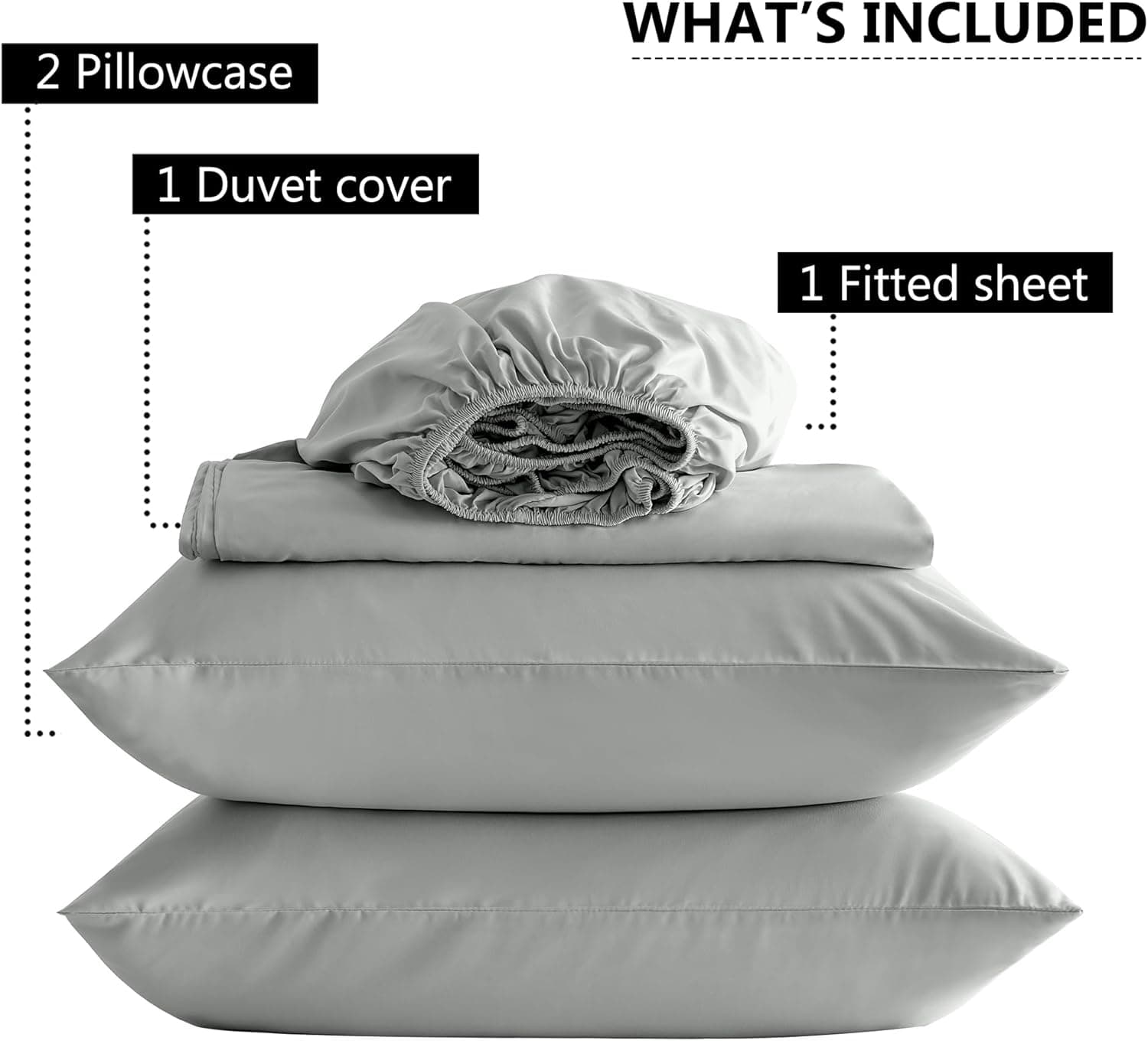 Warm Bedding Set and Fitted Sheet 110GSM 4 Pieces Brushed Microfiber with 1 Duvet Cover 2 Pillowcases and 1 Fitted Sheet (4 PCS Double, Light Grey) 3