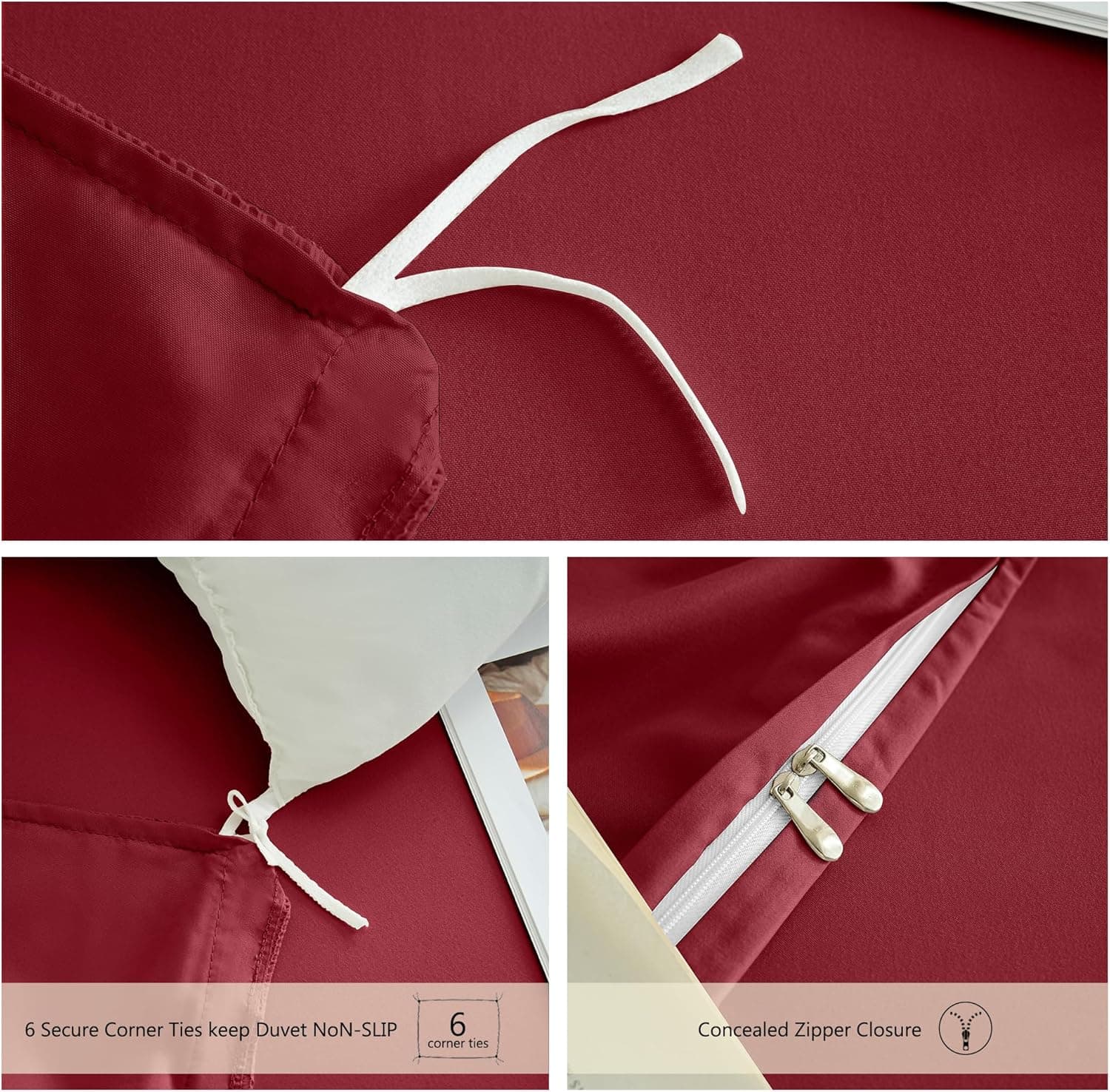 Warm Bedding Set and Fitted Sheet King Size 110GSM 4 Pieces Brushed Microfiber Duvet Cover with Pillowcases Luxury with 16'' Deep Pocket Bed Sheet Soft Fade Resistant Burgundy 4