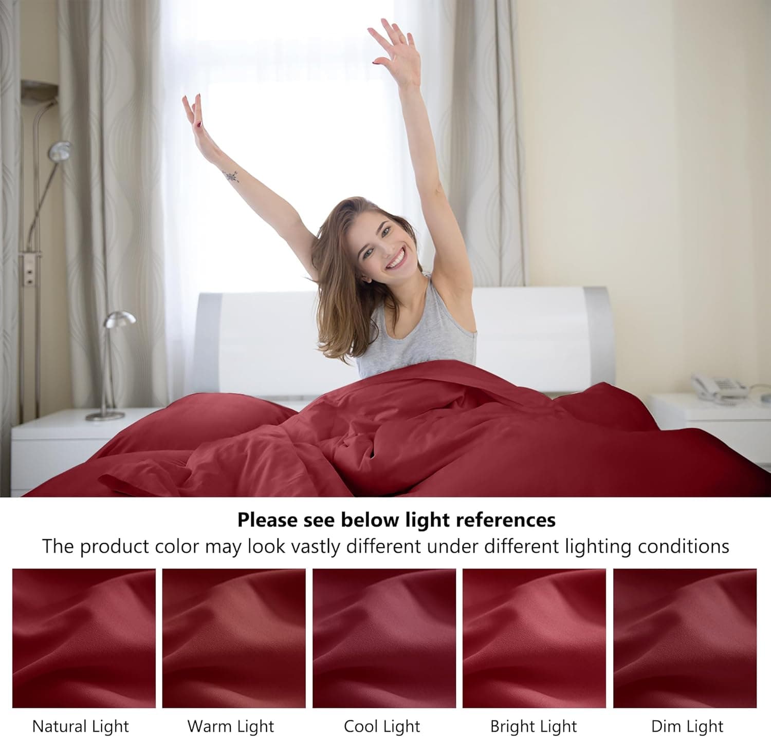 Warm Bedding Set and Fitted Sheet King Size 110GSM 4 Pieces Brushed Microfiber Duvet Cover with Pillowcases Luxury with 16'' Deep Pocket Bed Sheet Soft Fade Resistant Burgundy 7