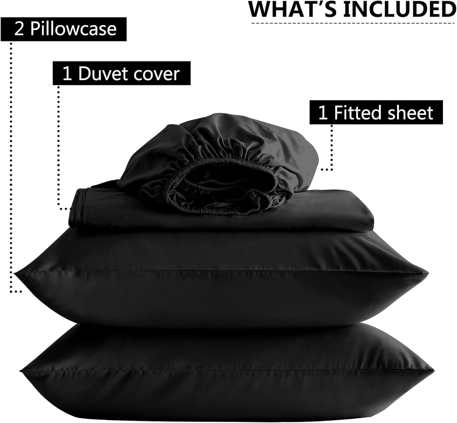 Parure de lit 4 pièces chaude et drap-housse en microfibre brossée 110 g/m² avec housse de couette et taies d'oreiller - Avec poche profonde de 40,6 cm - Résistante à la décoloration - Noir 3