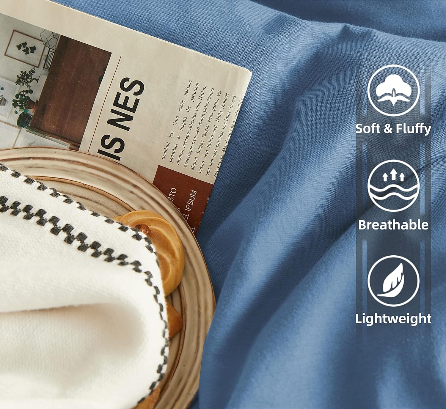 MOHAP Parure de lit chaude 3 pièces en microfibre brossée unie avec 1 housse de couette avec 2 fermetures éclair et 2 taies d'oreiller Bleu denim 3