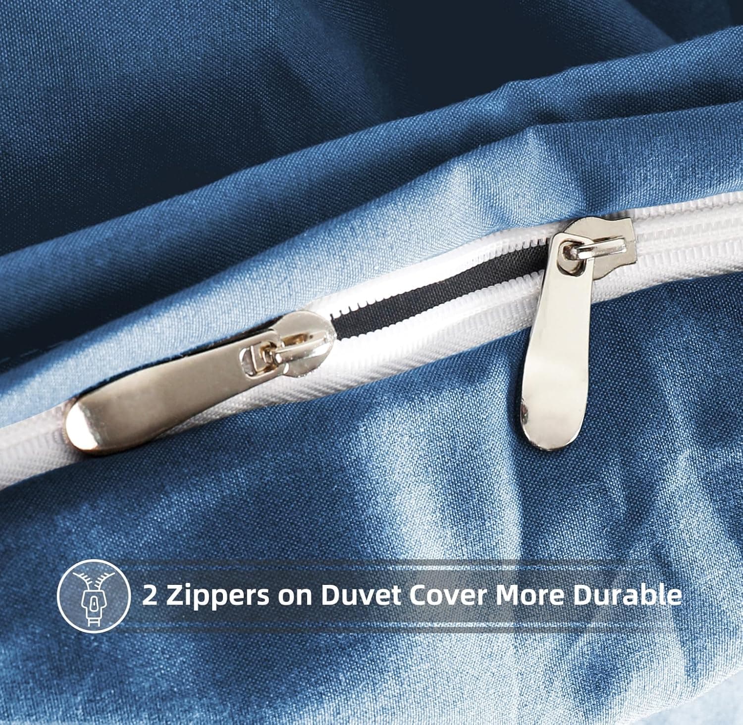 MOHAP Parure de lit chaude 3 pièces en microfibre brossée unie avec 1 housse de couette avec 2 fermetures éclair et 2 taies d'oreiller Bleu denim 4