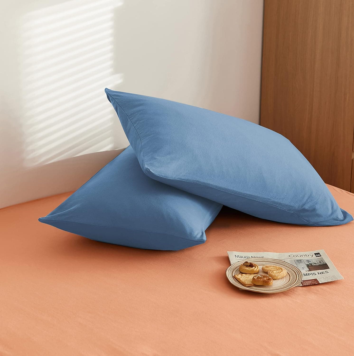 MOHAP Parure de lit chaude 3 pièces en microfibre brossée unie avec 1 housse de couette avec 2 fermetures éclair et 2 taies d'oreiller Bleu denim 7