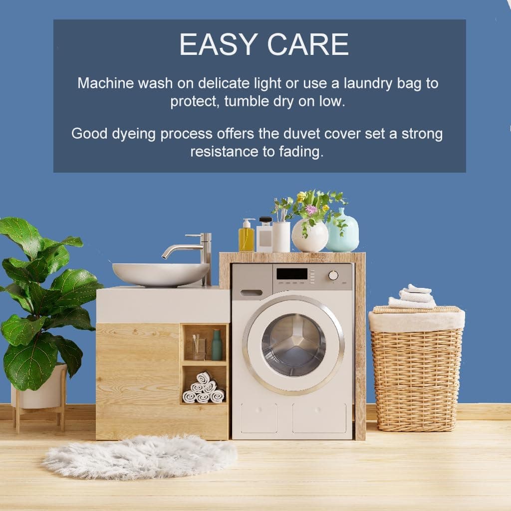 MOHAP Parure de lit chaude 3 pièces en microfibre brossée unie avec 1 housse de couette avec 2 fermetures éclair et 2 taies d'oreiller Bleu denim 8