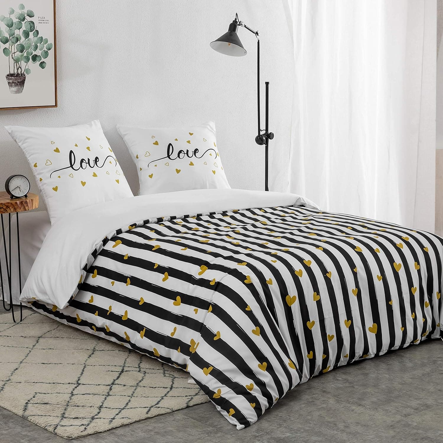 Sets de Housses de Couettes 240 x 260 cm + Lot 2 Taies d'Oreillers 65 x 65 cm Parure de lit Imprimé Rayure Multicolore 2 Personnes Motif 5 Ensembles Housse de Couette 3 Pièces Fermeture Éclair 2