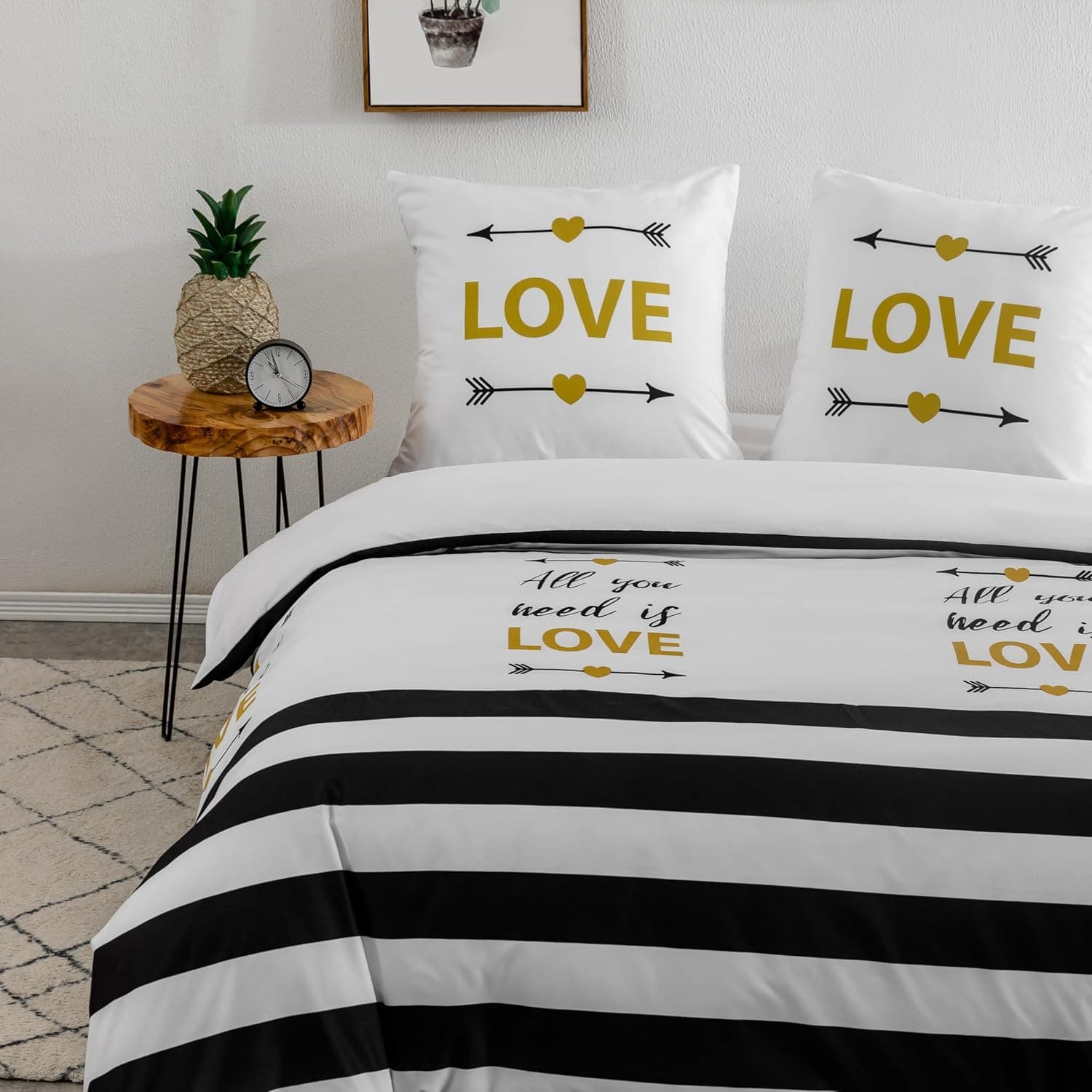 Sets de Housses de Couettes 220 x 240 cm + Lot 2 Taies d'Oreillers 65 x 65 cm Parure de lit Imprimé Rayure Multicolore 2 Personnes Motif 6 Ensembles Housse de Couette 3 Pièces Fermeture Éclair 2