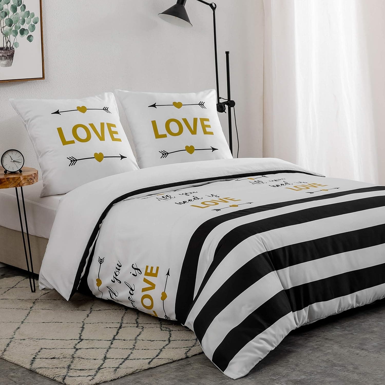 Sets de Housses de Couettes 220 x 240 cm + Lot 2 Taies d'Oreillers 65 x 65 cm Parure de lit Imprimé Rayure Multicolore 2 Personnes Motif 6 Ensembles Housse de Couette 3 Pièces Fermeture Éclair 3