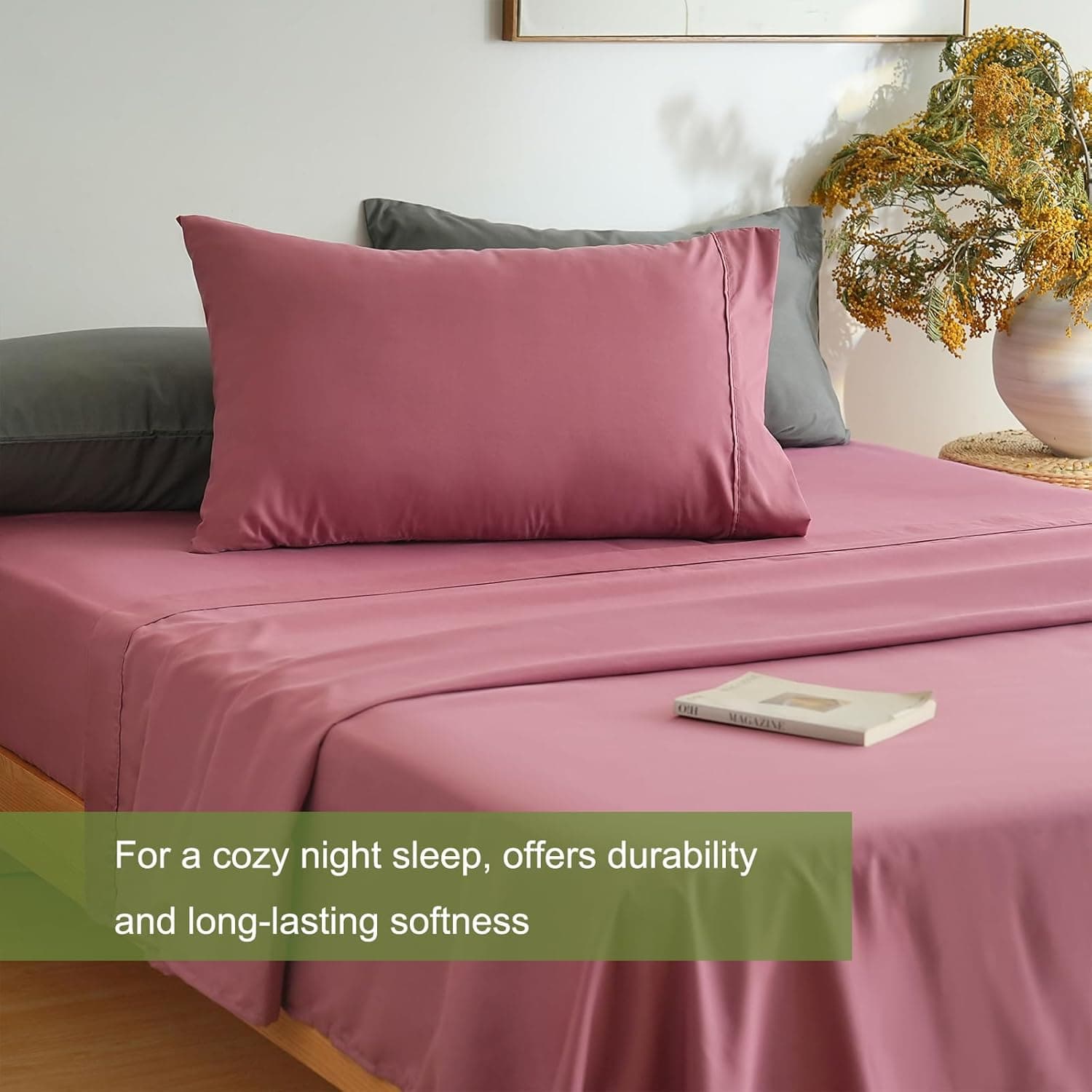 Mohap Bed Sheet Set 4 Pieces Double Brushed Microfiber 1800 - Breathable All Season Luxury Soft Bedding - Queen Vintage Pink 4