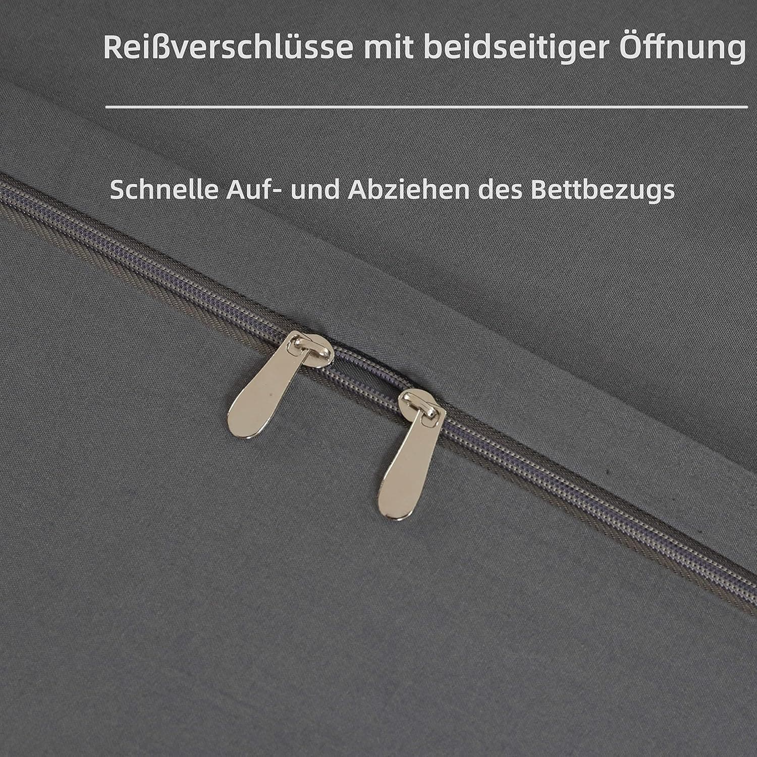 100% Cotton Bedding with Zip, 155 x 220 cm, Grey, 1 Duvet Cover with 1 Pillowcase, 80 x 80 cm 5